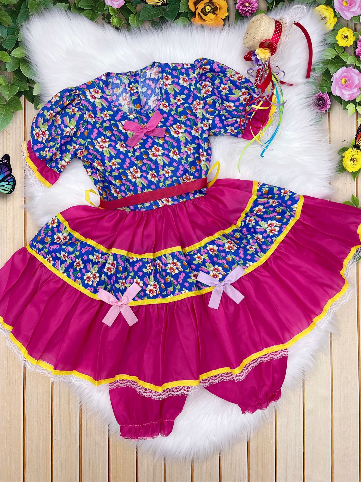 Fantasia Infantil Junino Azul P-M-G GG - Podem Ter Variação Cor