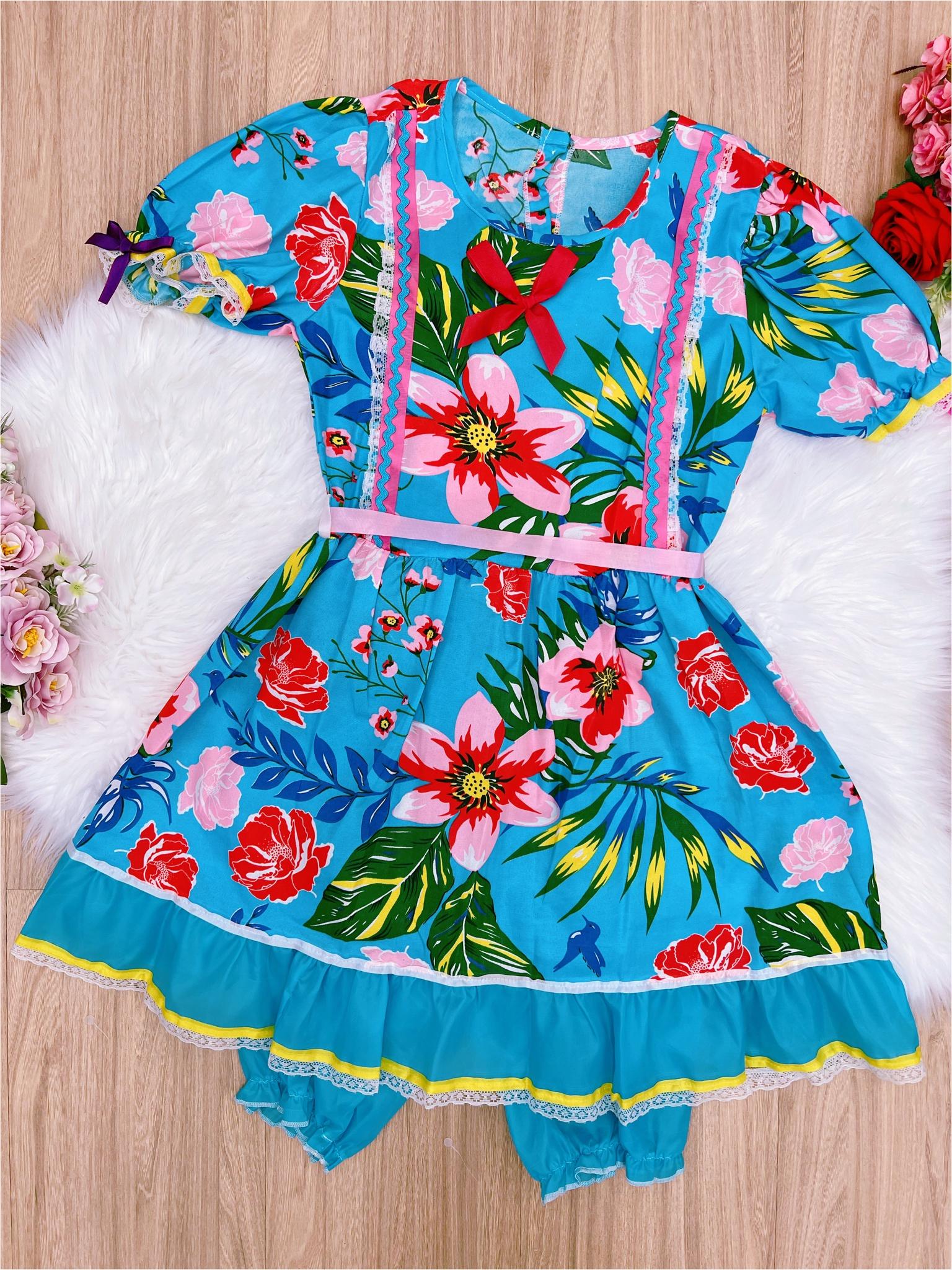 Fantasia Infantil Junino Azul - P-M-G GG - Podem Ter Variação Cor