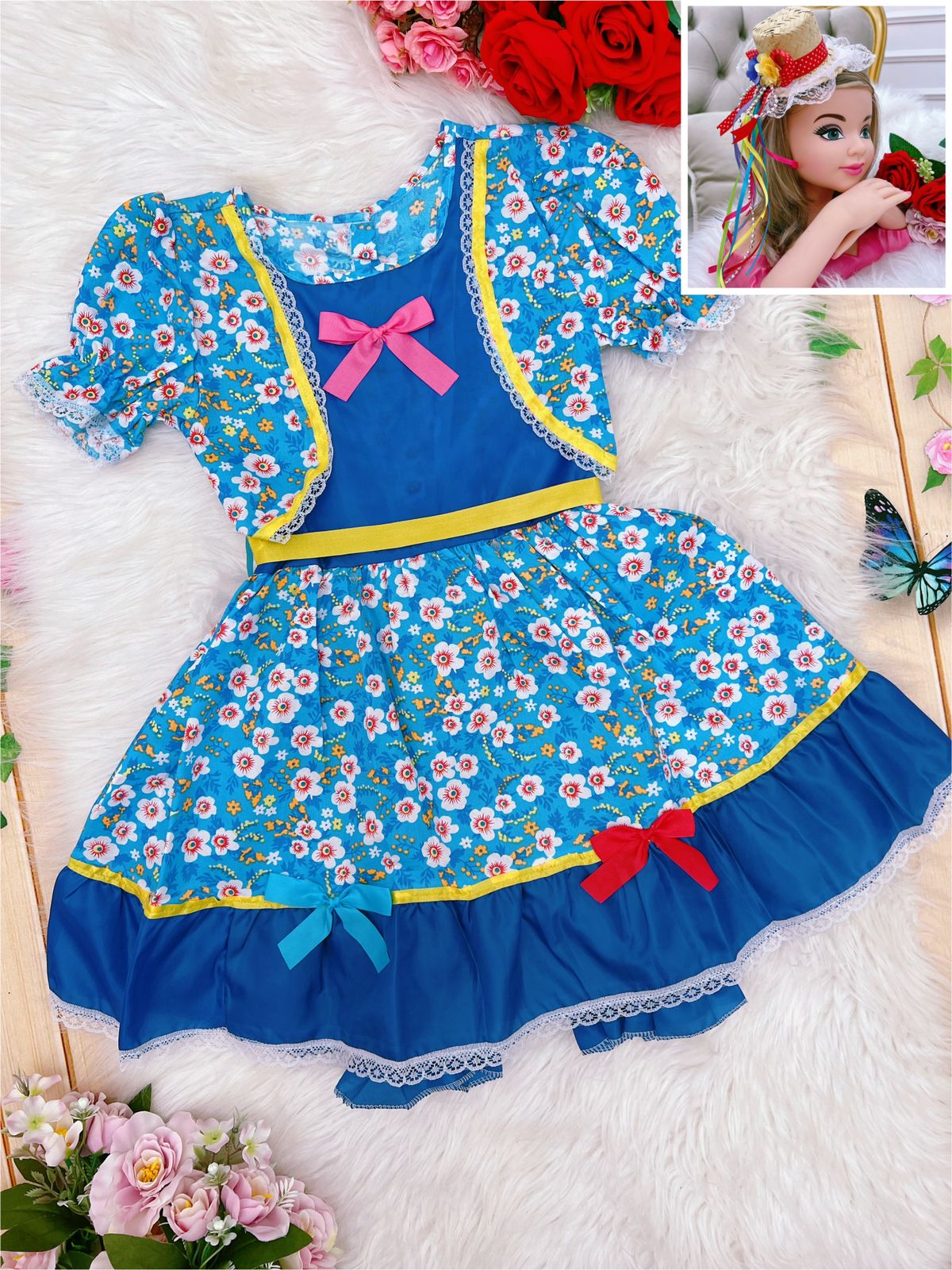 Fantasia Infantil Junino Azul P-M-G - Podem Ter Variação Cor