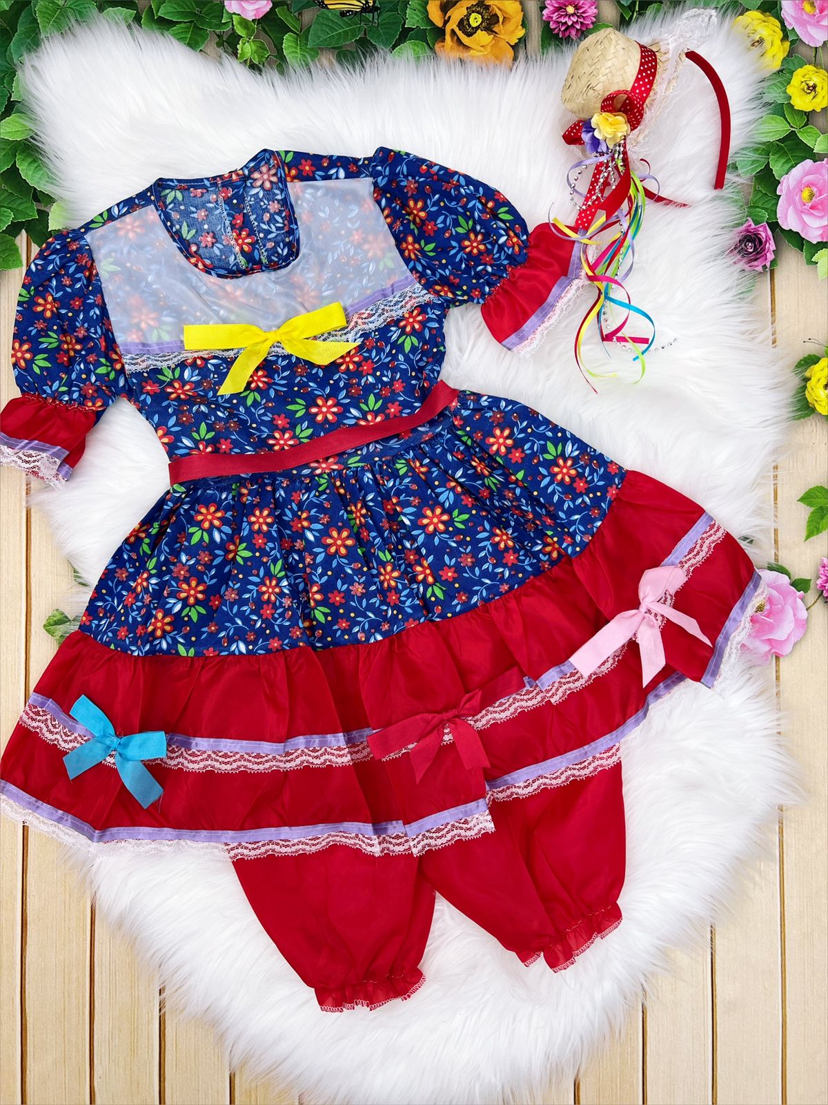 Fantasia Infantil Junino Azul Royal P-M-G GG - Podem Ter Variação Cor