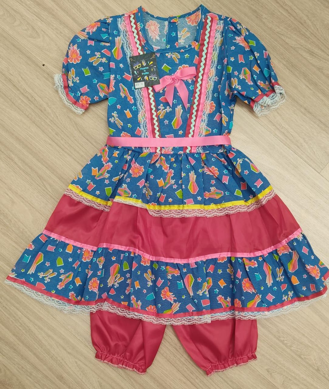 Fantasia Infantil Junino Folia Fogos Colorido - 4-6-8-10-12-14-16 - Podem Ter Variação Cor