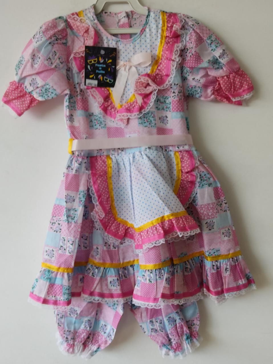 Fantasia Infantil Junino Rosa Chiclete - 4-6-8-10-12-14-16- Podem Ter Variação Cor