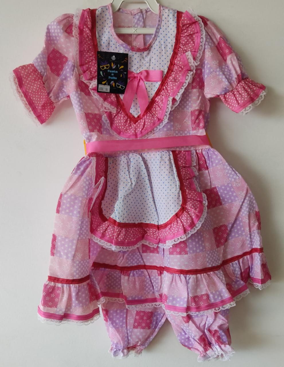 Fantasia Infantil Junino Rosa Lilás- 4-6-8-10-12-14-16- Podem Ter Variação Cor