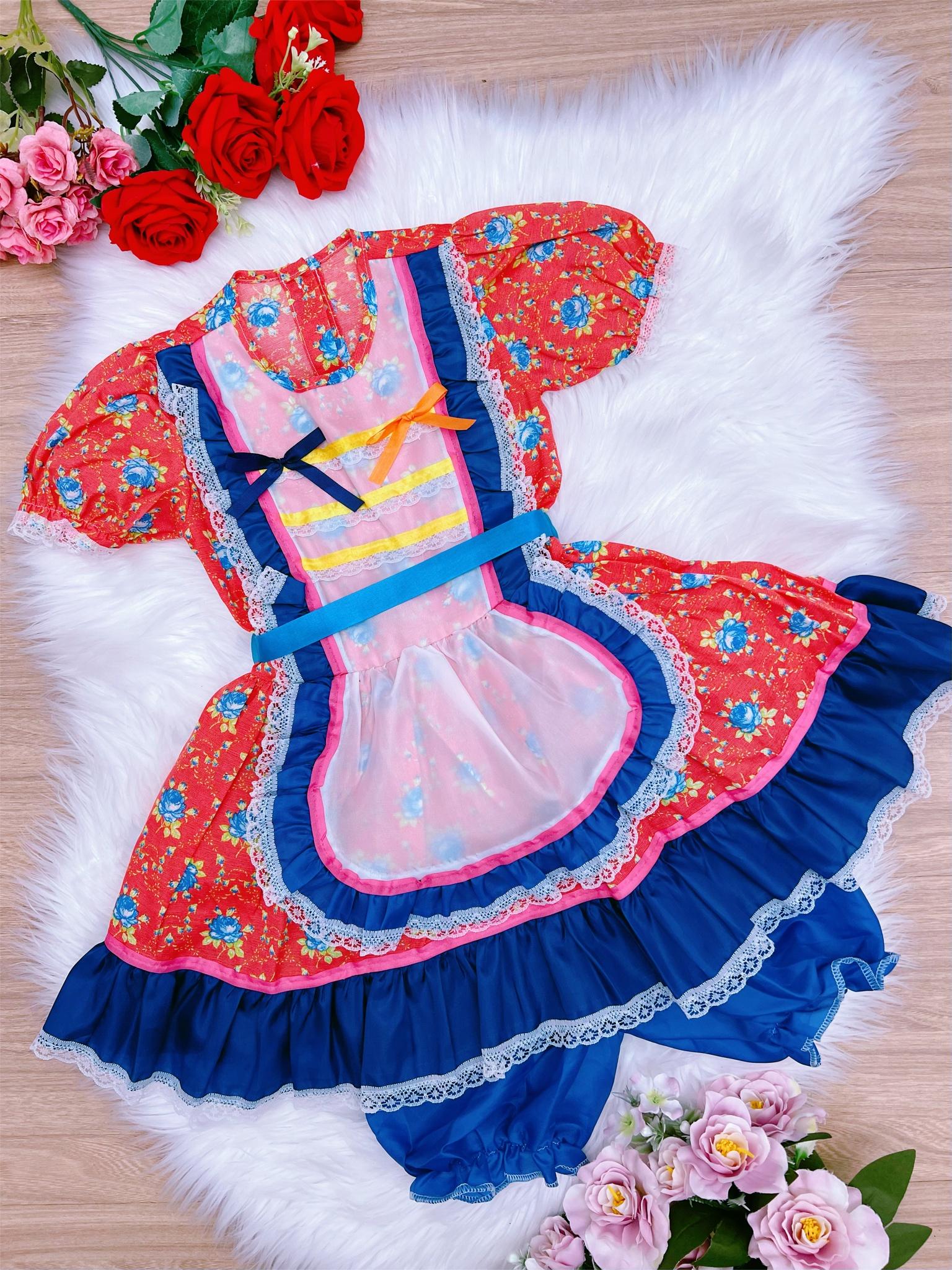 Fantasia Infantil Junino Vermelho - 4-6-8-10-12-14-16 - Podem Ter Variação Cor