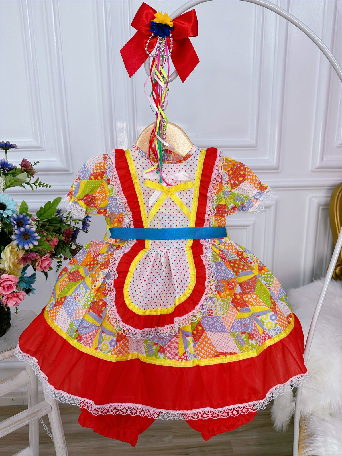 Fantasia Infantil Junino Vermelho Veste Bebê de Meses