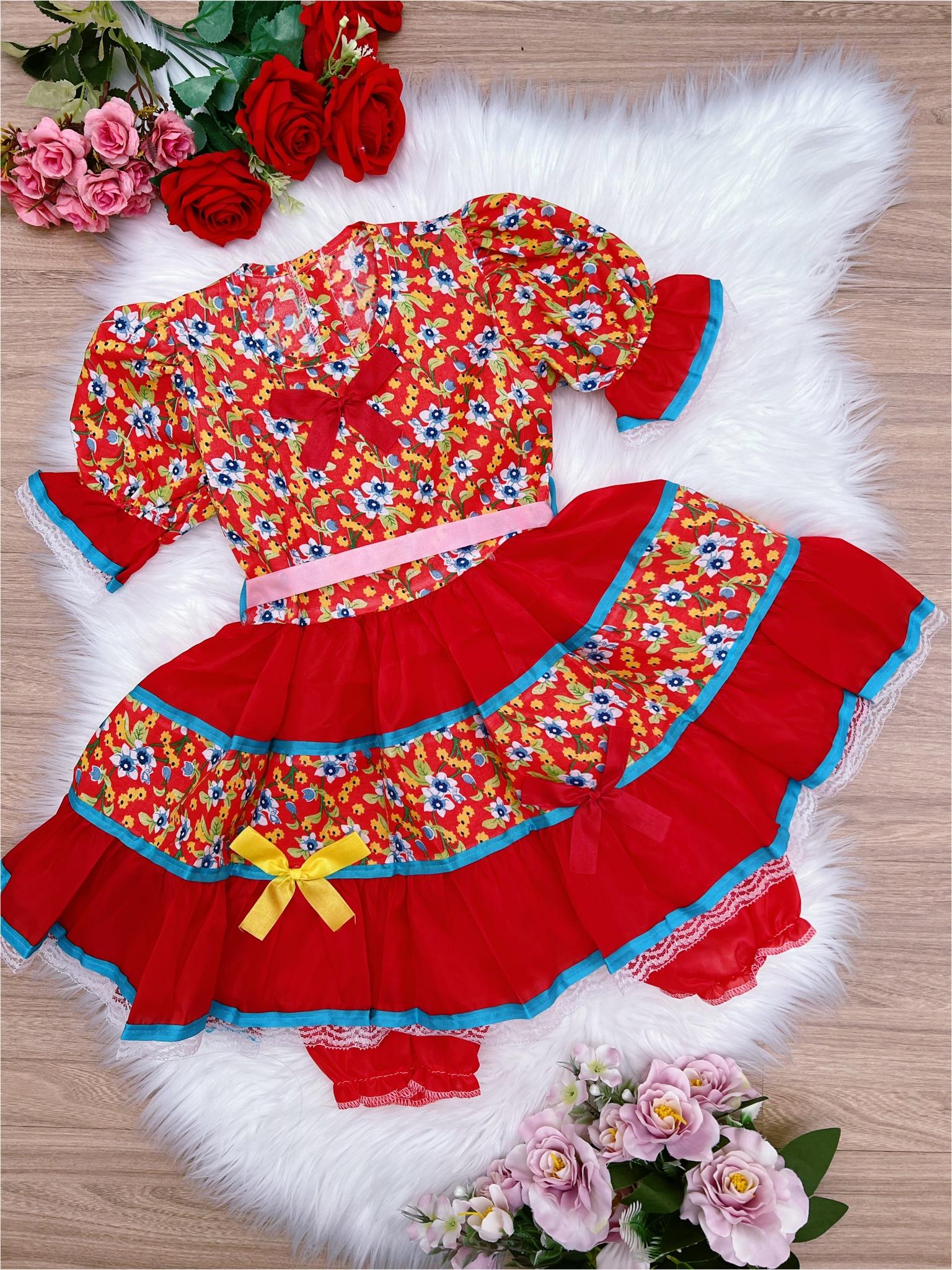 Fantasia Infantil Junino Vermelho P-M-G GG - Podem Ter Variação Cor