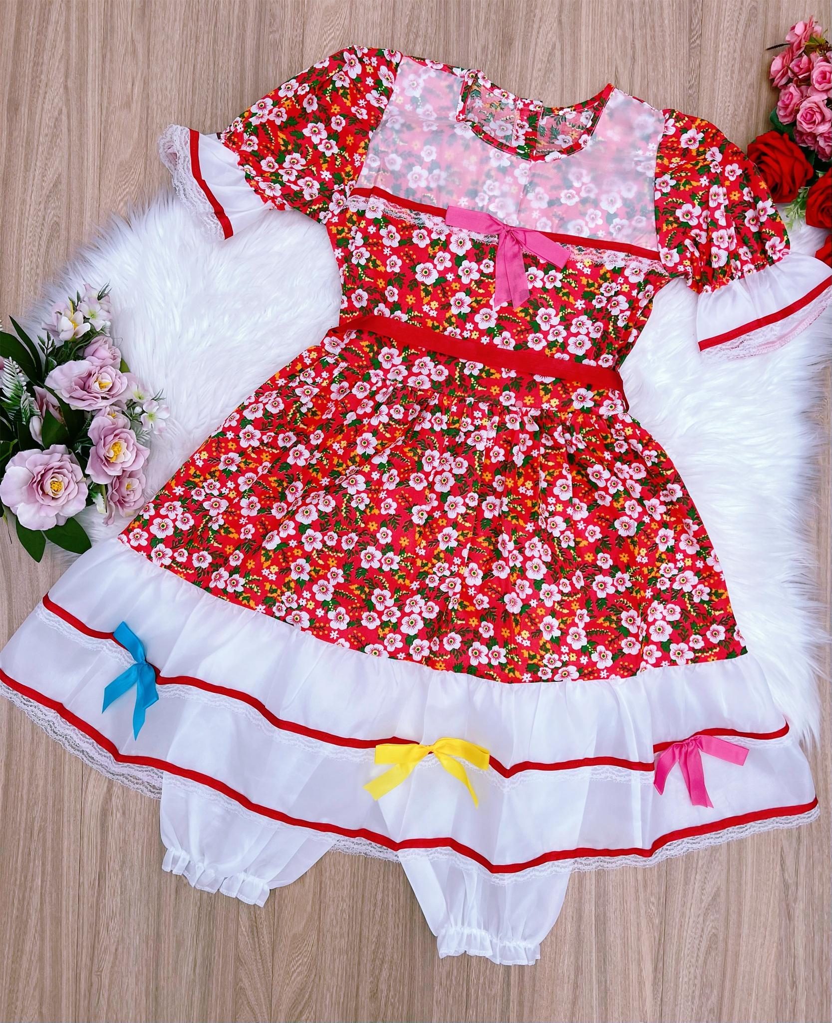 Fantasia Infantil Junino Vermelho - P-M-G GG - Podem Ter Variação Cor
