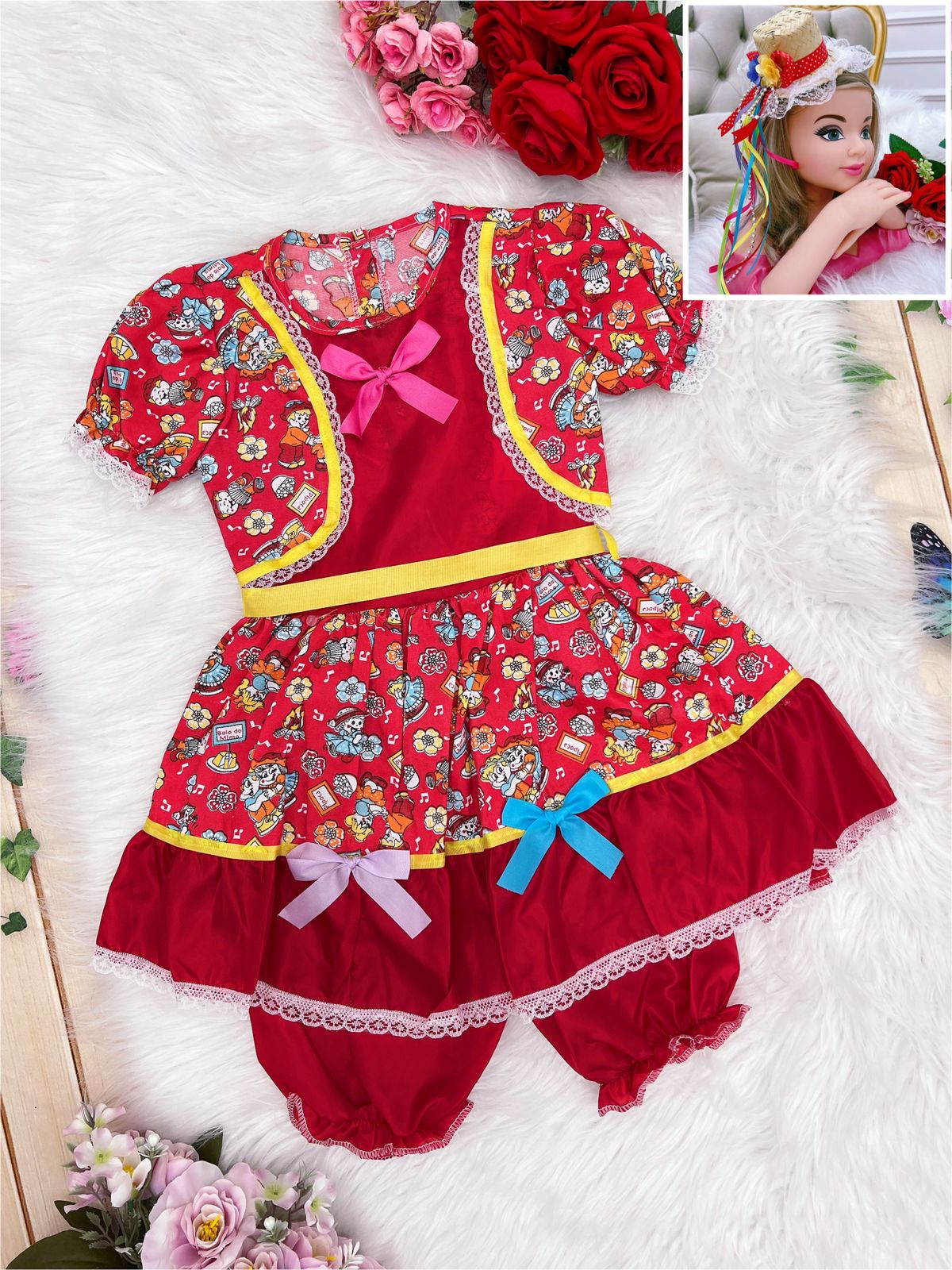 Fantasia Infantil Junino Vermelho P-M-G - Podem Ter Variação Cor