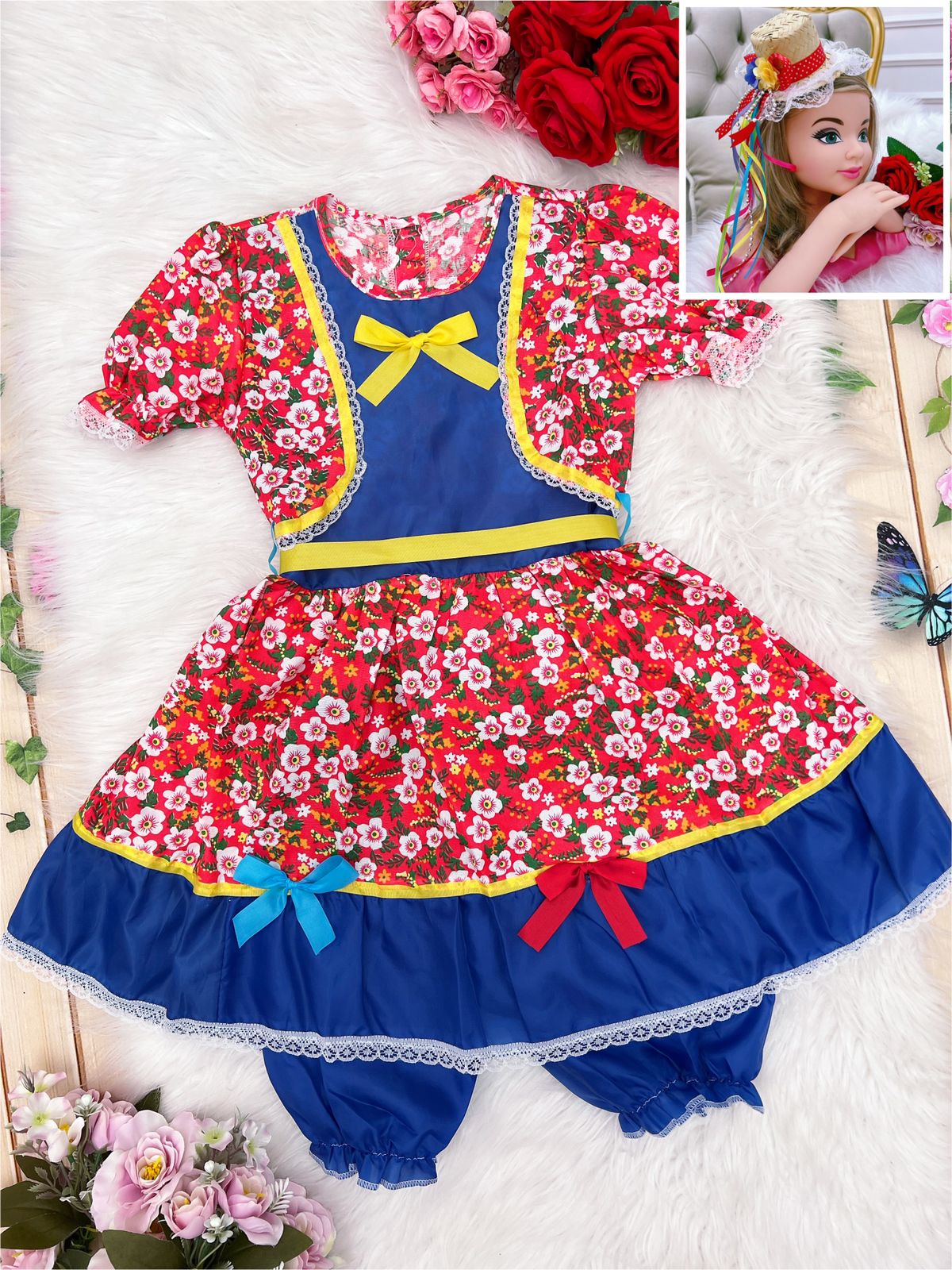 Fantasia Infantil Junino Vermelho P-M-G - Podem Ter Variação Cor