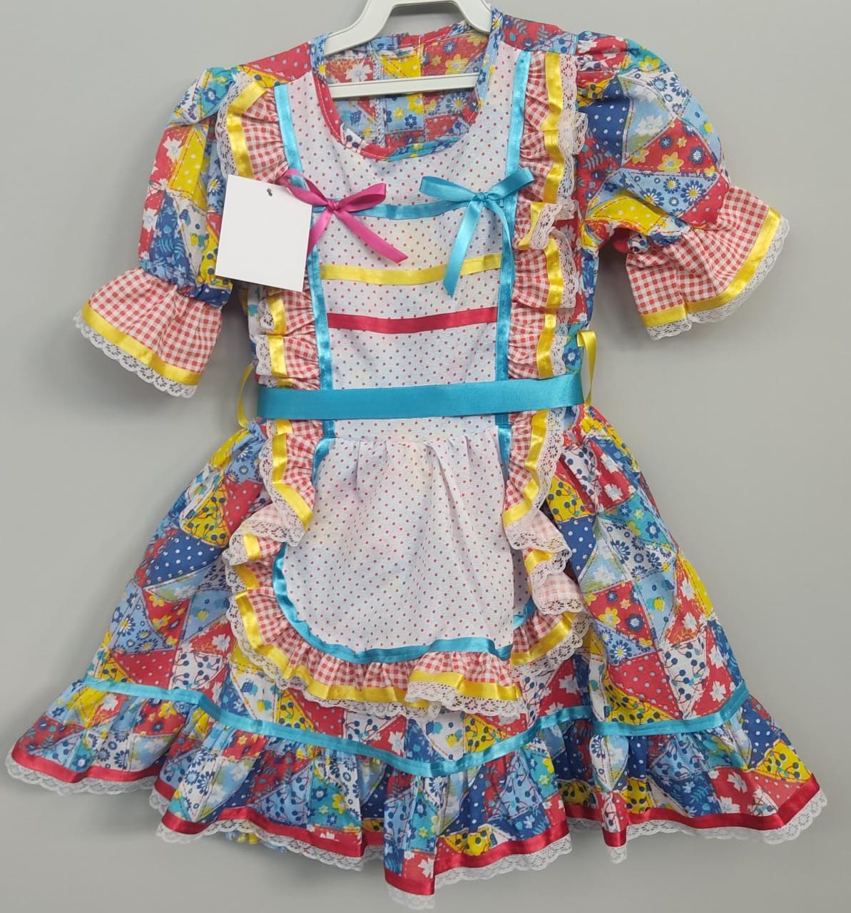 Fantasia Infantil Junino Xadrez Azul Vermelho Estampado