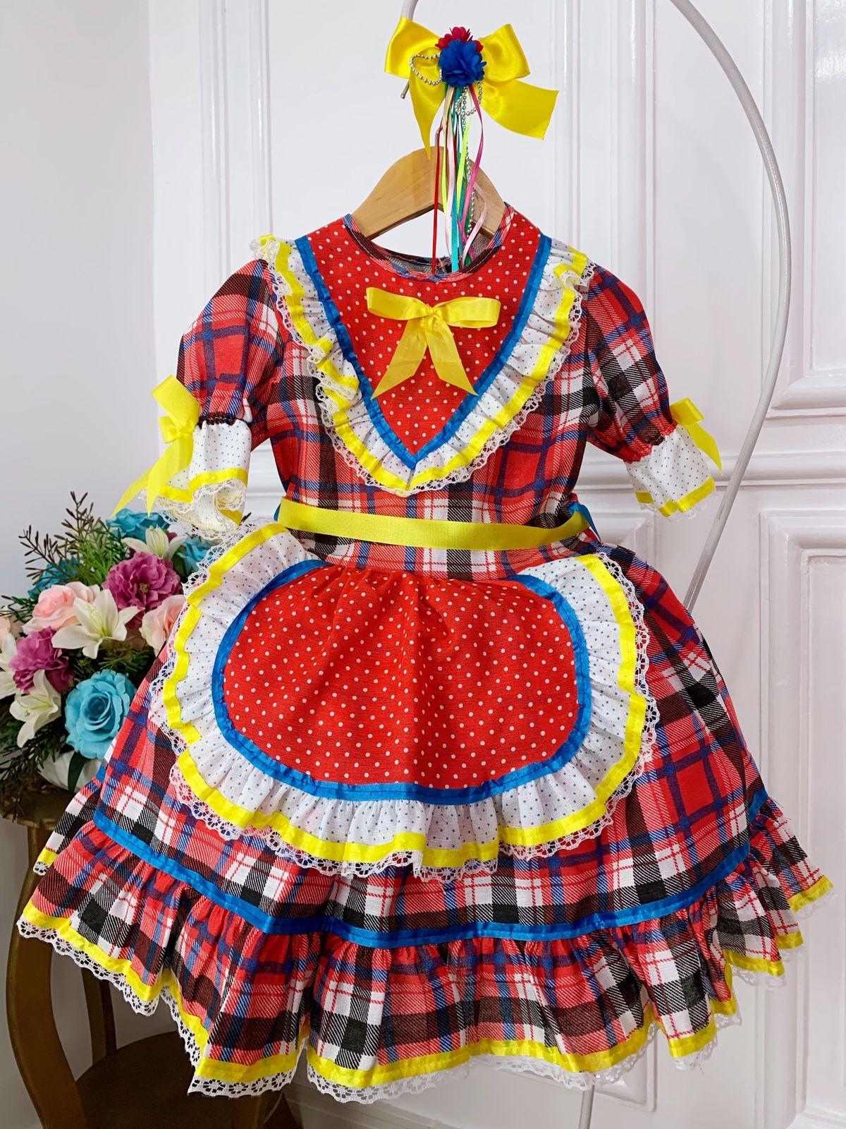 Fantasia Infantil Junino Xadrez Vermelho e Preto