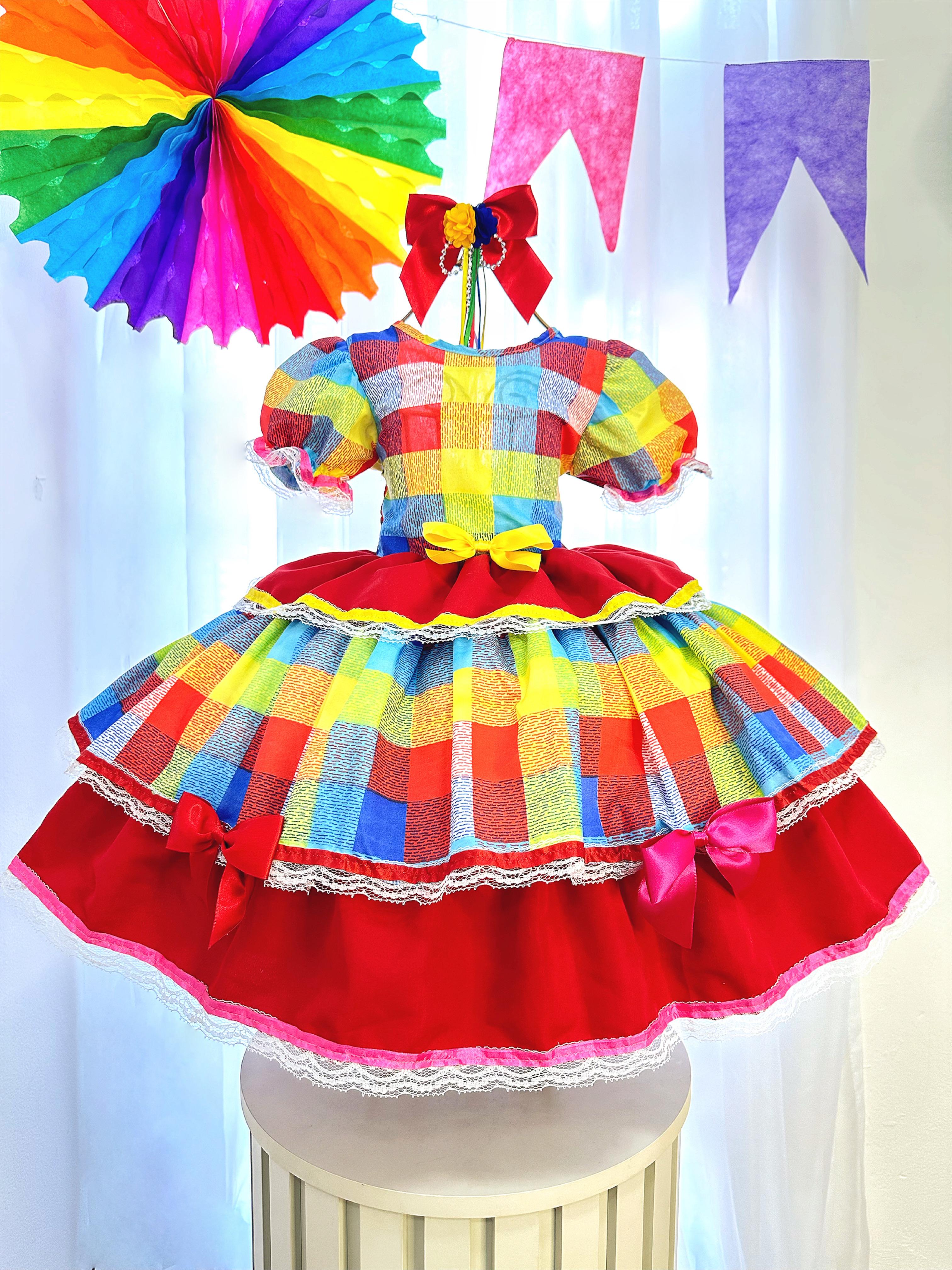 Fantasia Infantil Junino Arraiá Festas Xadrez Colorido