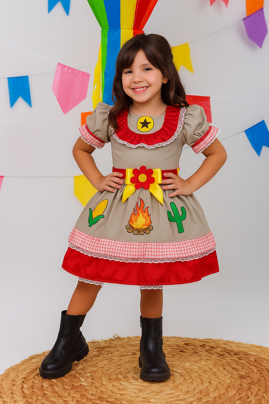 Vestido Infantil Junino Arraia Maria Bonita Colorido Festas