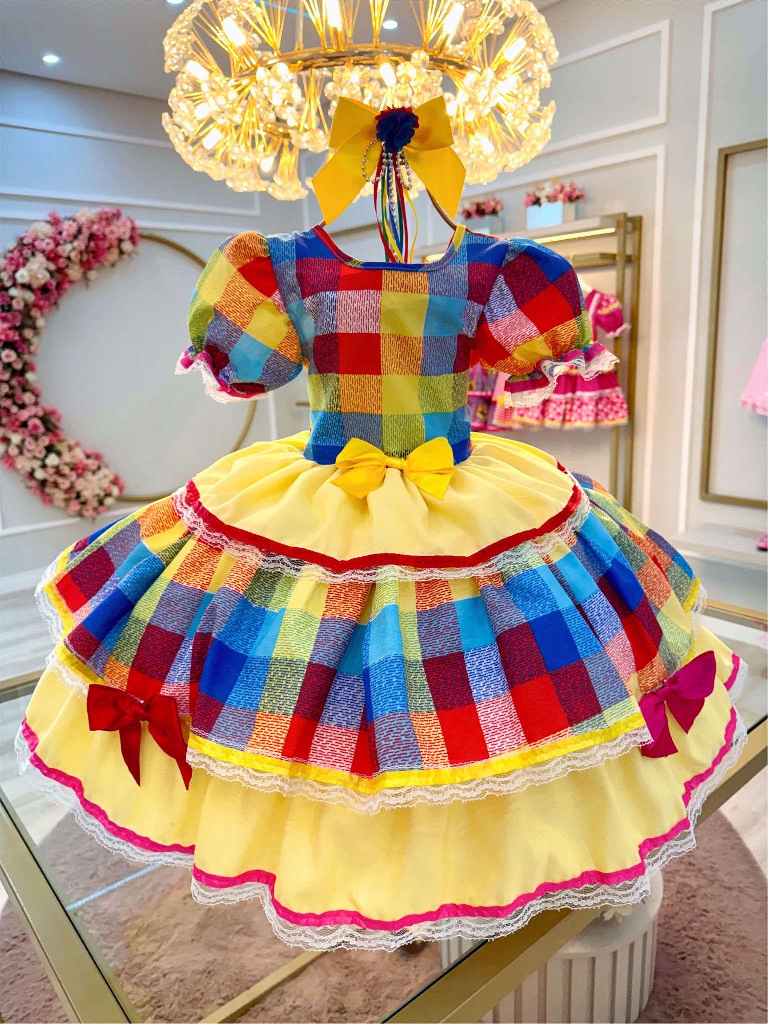 Vestido Infantil Junino Arraiá Xadrez Colorido Festas