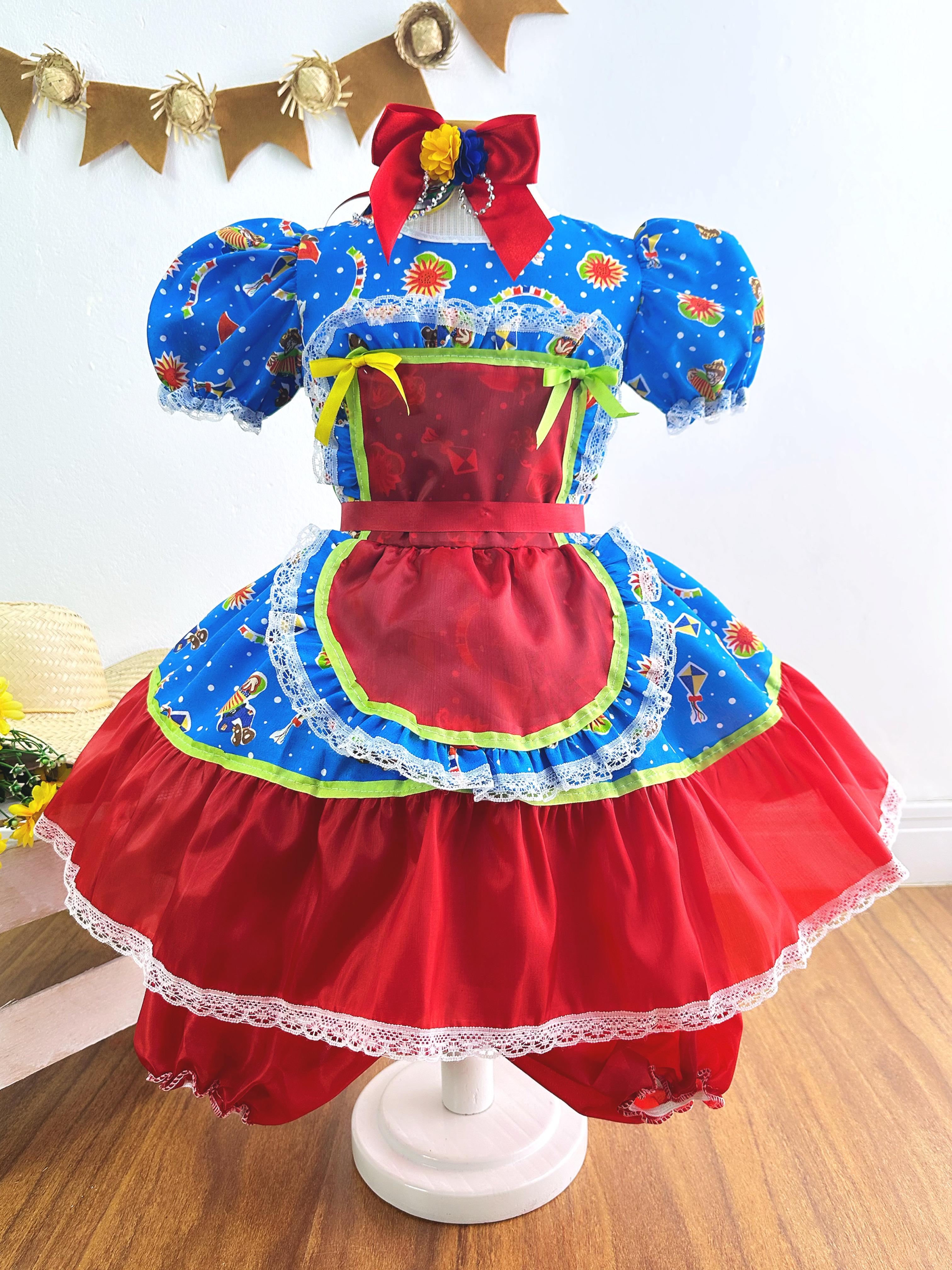 Fantasia Infantil Junino Azul Colorido Festa São João