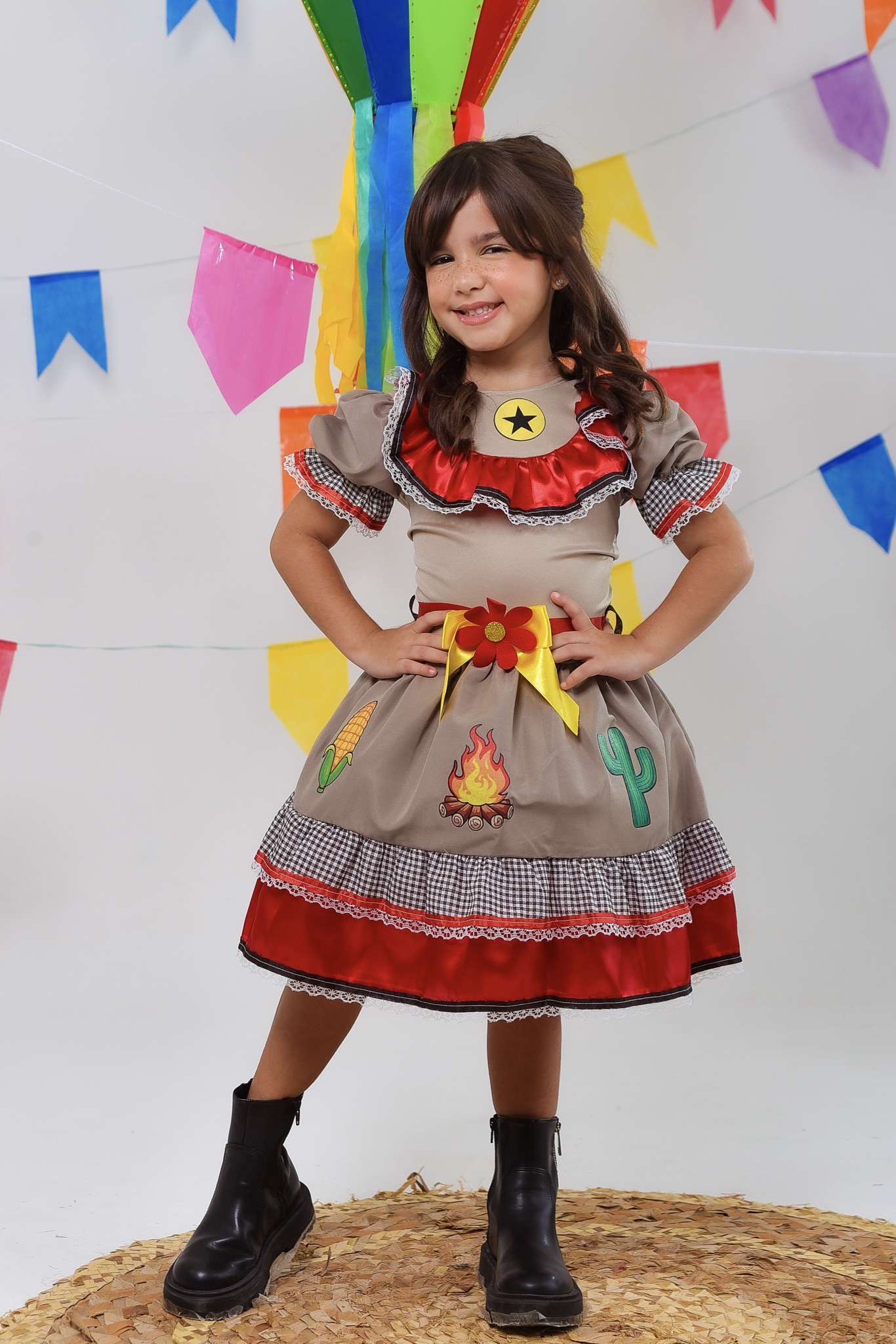 Vestido Infantil Junino Caipira Maria Bonita Colorido