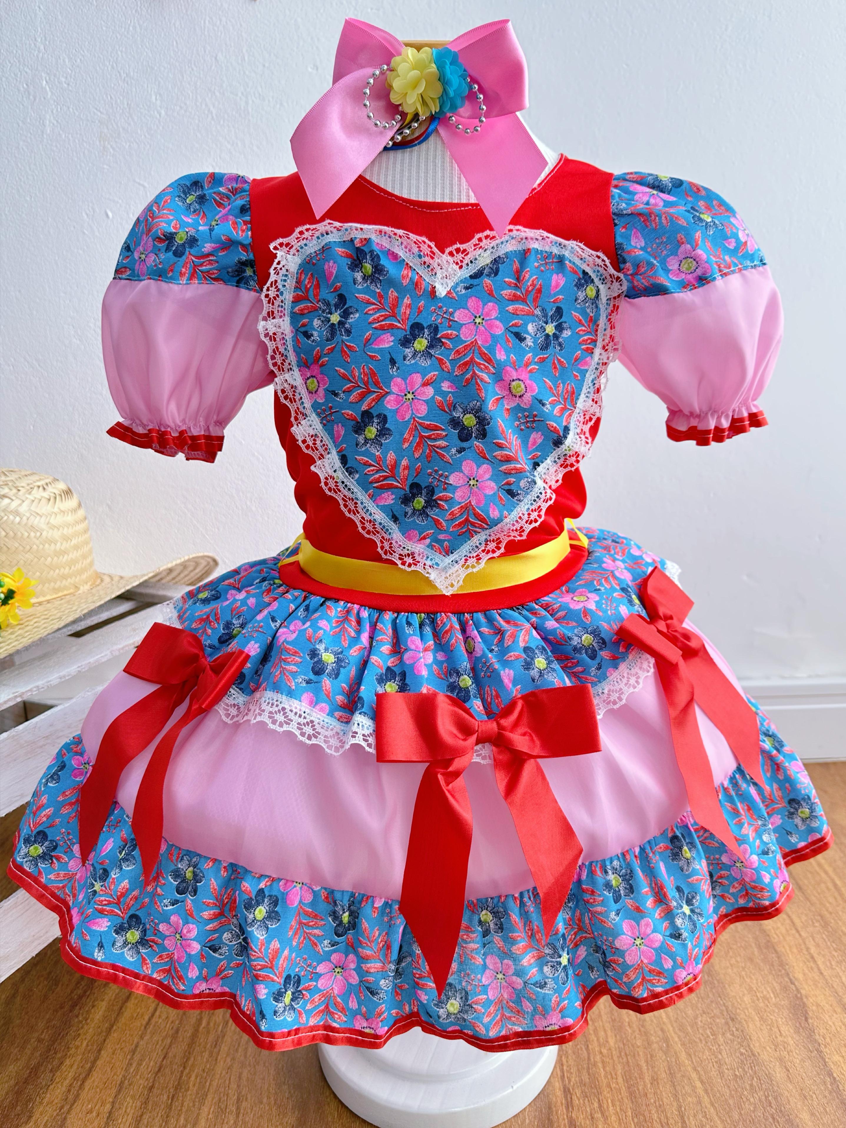 Fantasia Infantil Junino Vermelho Coração Colorido Festas