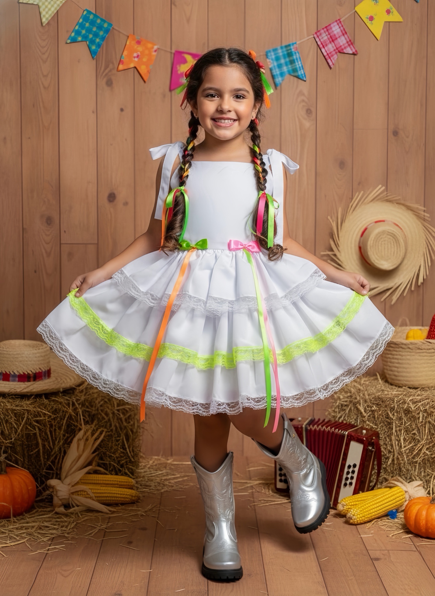 Vestido de Alça Infantil Luxo Junino Arraiá Caipira Noiva