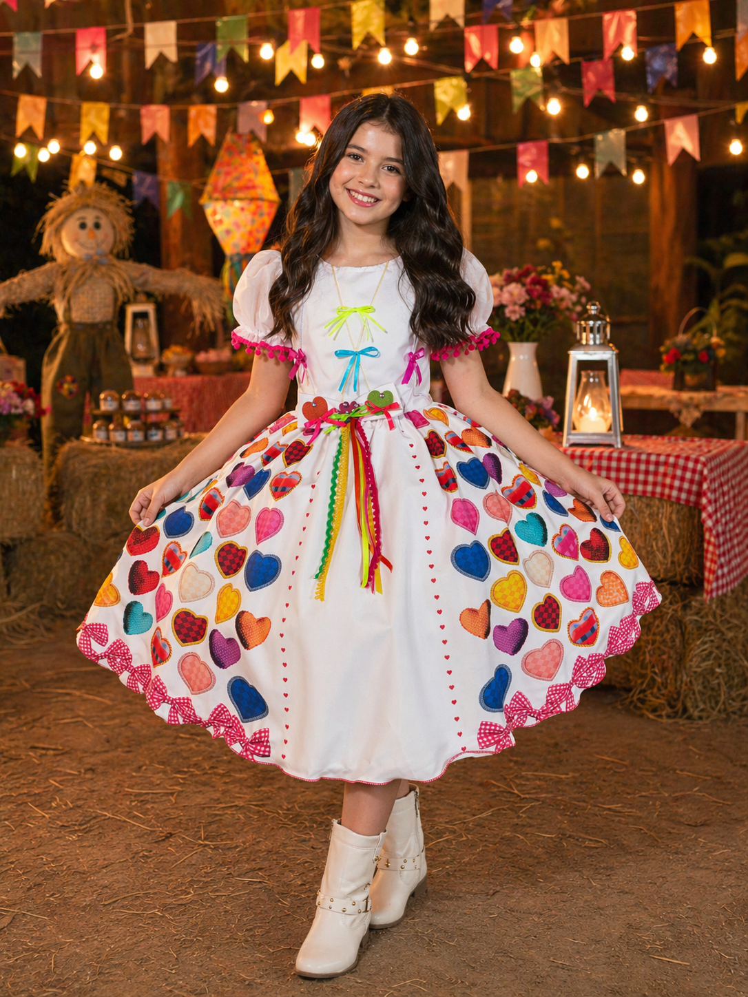 Vestido Infantil Junino Arraiá Branco Noiva Noivinha Junina