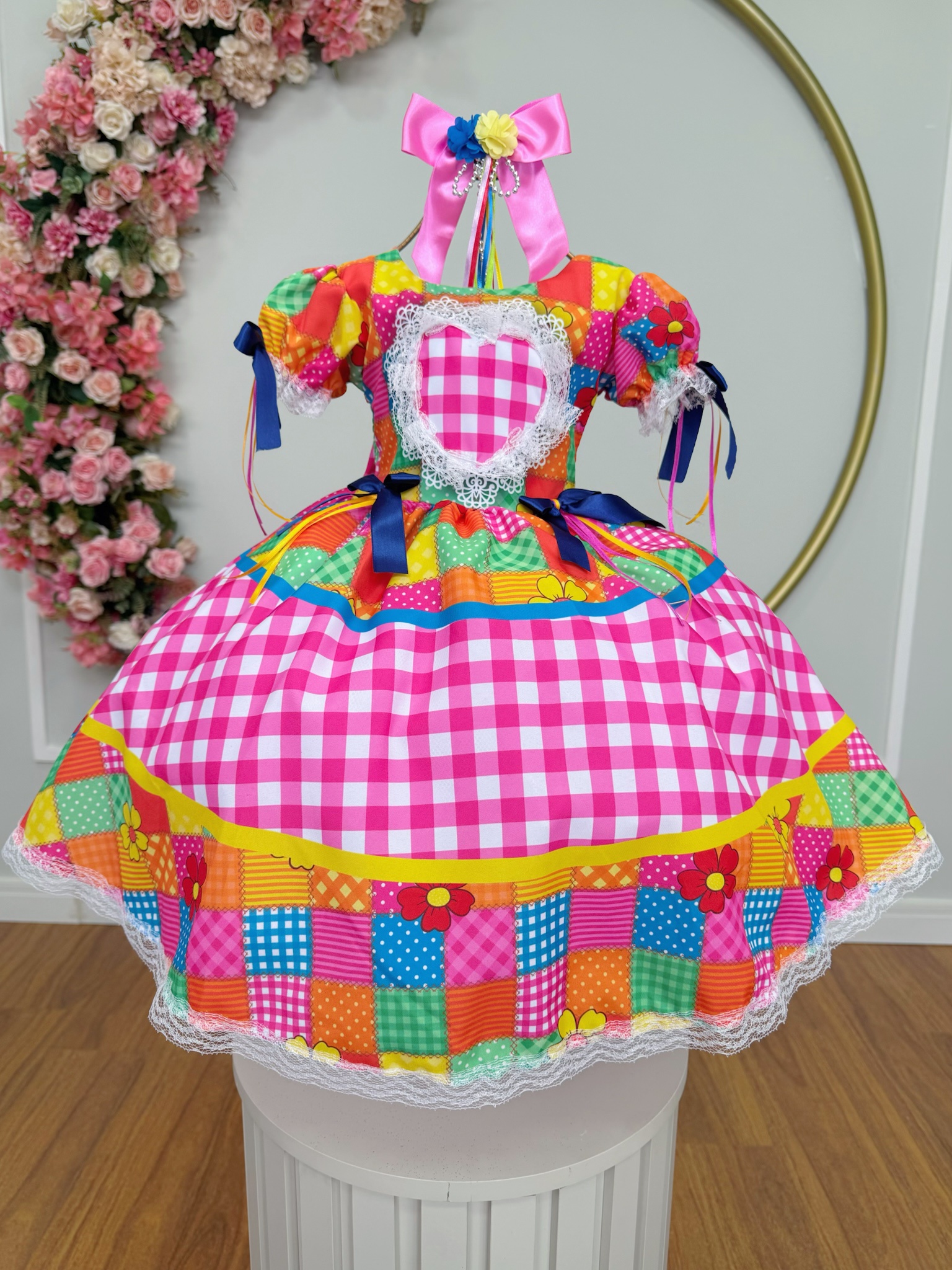 Vestido Infantil Junino Arraiá Caipira Xadrez Colorido Luxo