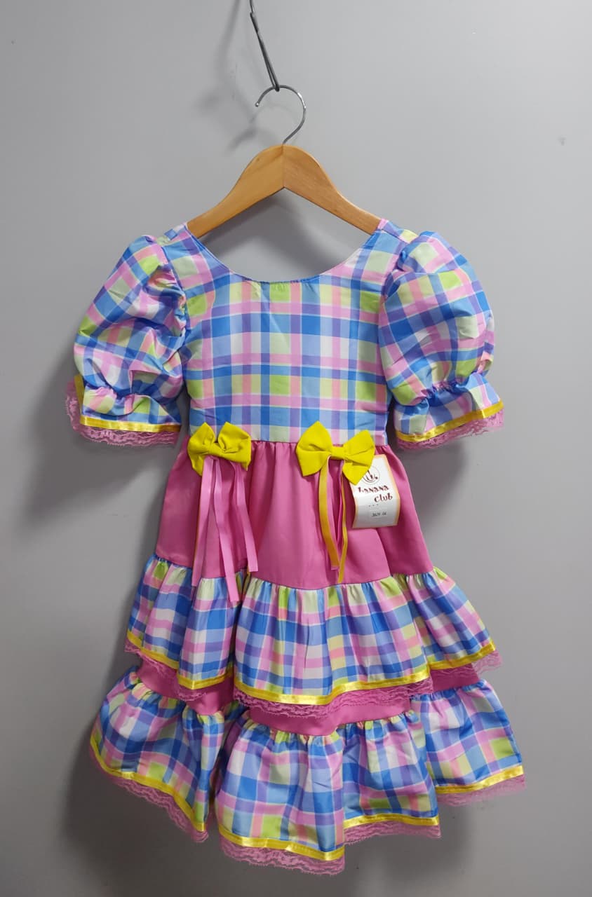 Vestido Infantil Junino Arraiá Capira Xadrez Colorido Azul
