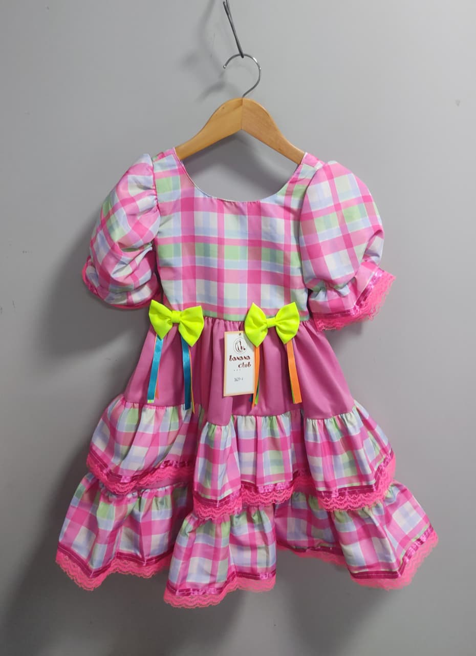 Vestido Infantil Junino Arraiá Capira Xadrez Colorido Verde