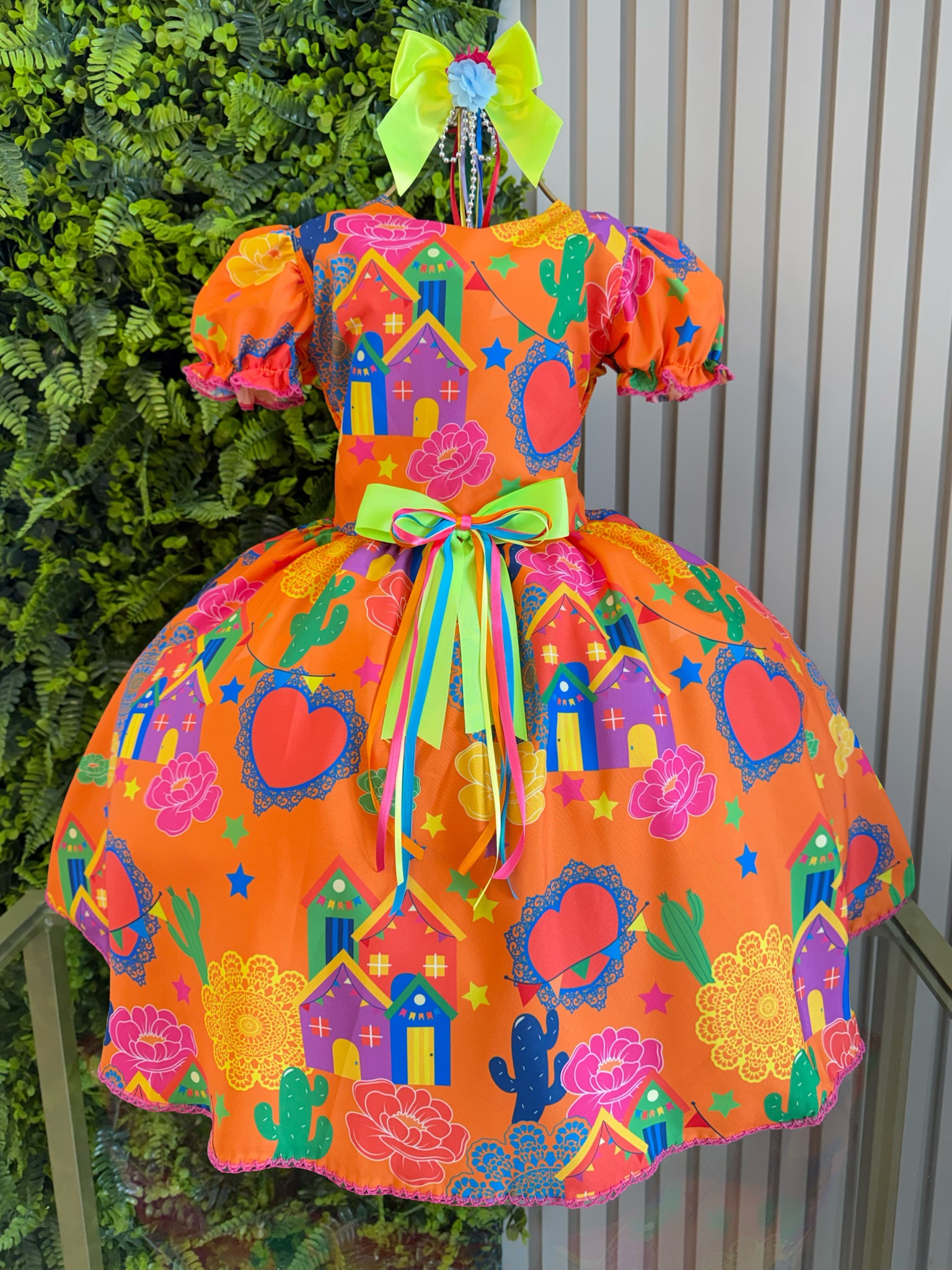 Vestido Infantil Junino Arraiá Cor Laranja Festa São João