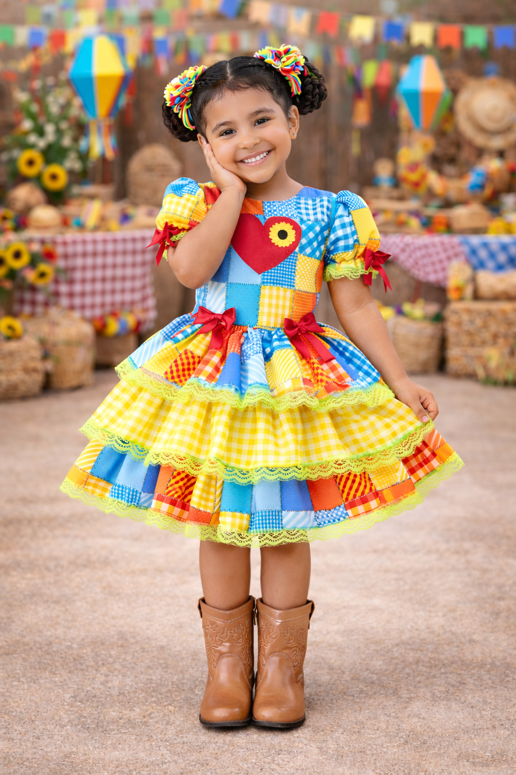 Vestido Infantil Junino Arraiá Festa Capira Xadrez Colorido