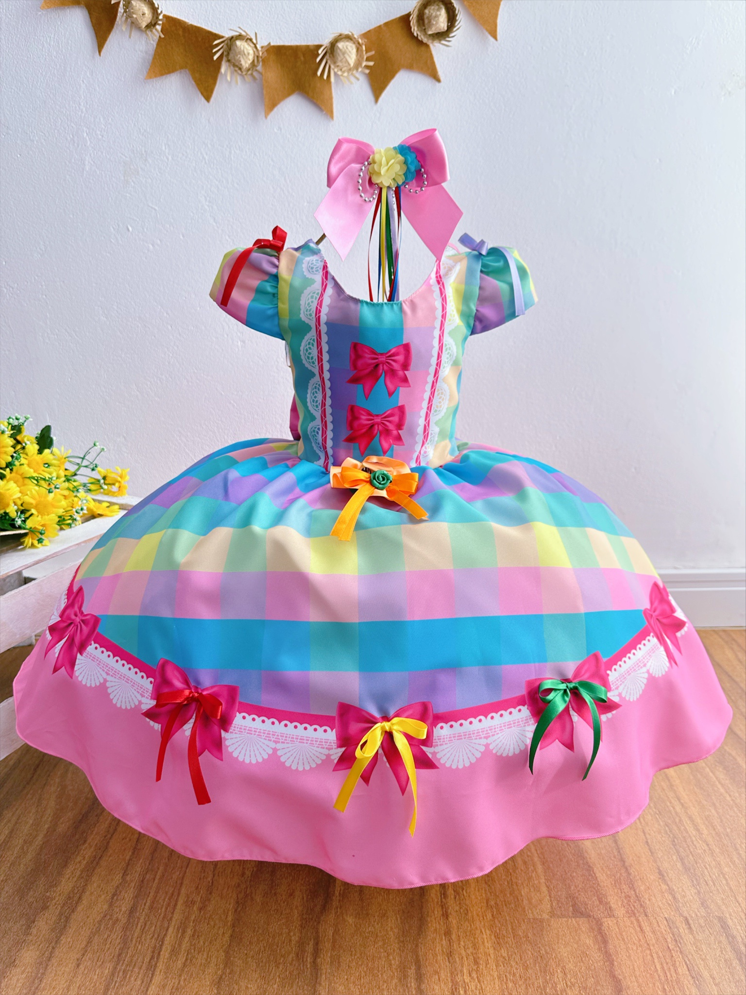 Vestido Infantil Junino Arraiá Festa São João Xadrez Colorido