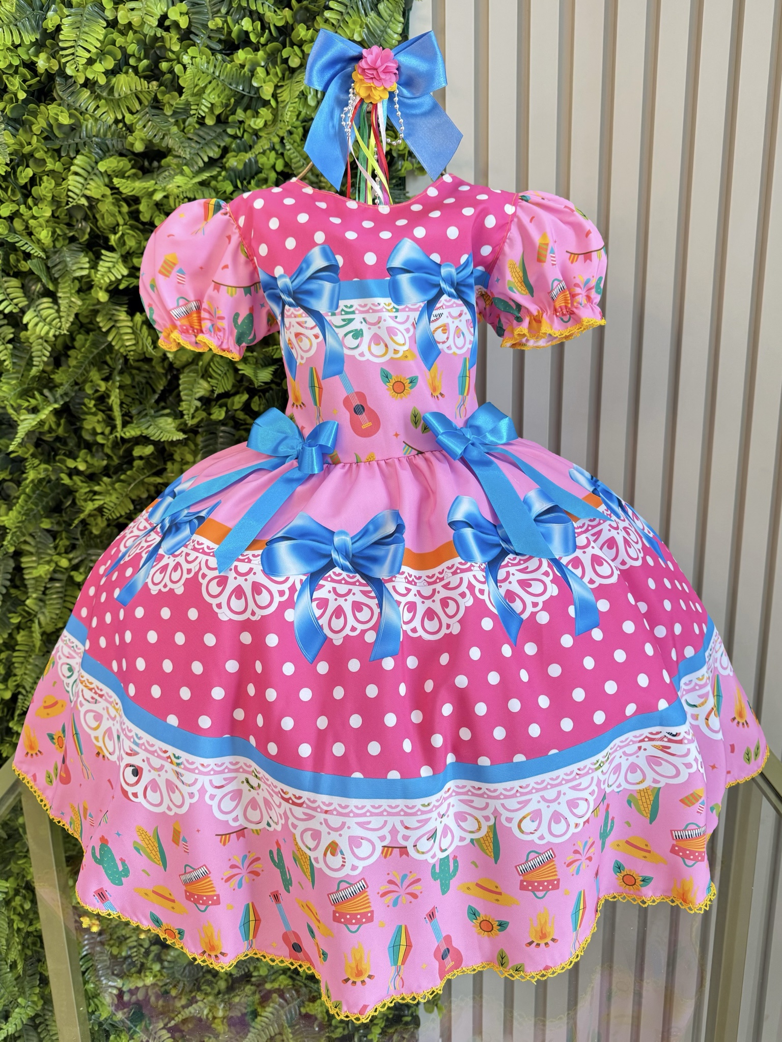 Vestido Infantil Junino Arraiá Rosa Chiclete Festa São João