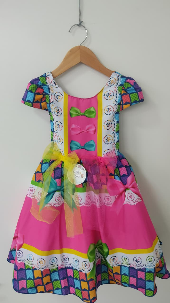 Vestido Infantil Junino Caipira Arraiá Colorido