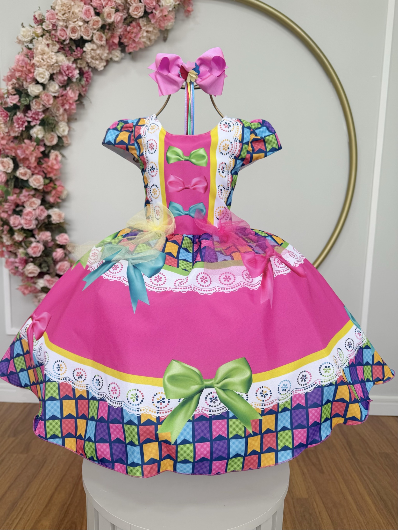 Vestido Infantil Junino Caipira Arraiá Colorido