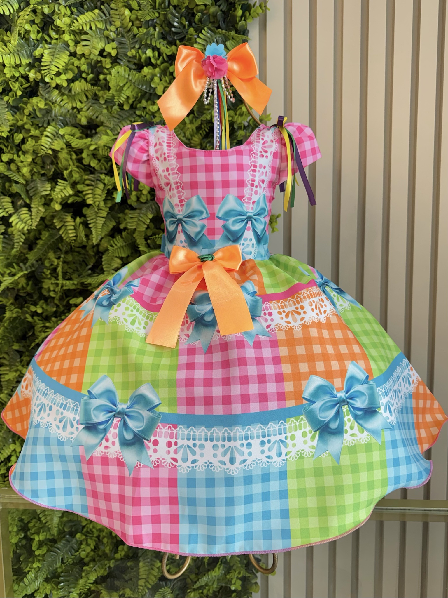 Vestido Infantil Junino Caipira Arraiá Rosa Colorido