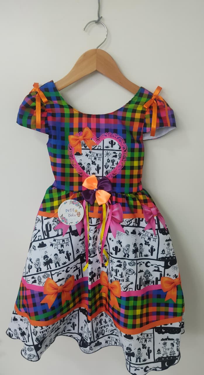 Vestido Infantil Junino Caipira Arraiá São João Xadrez Colorido