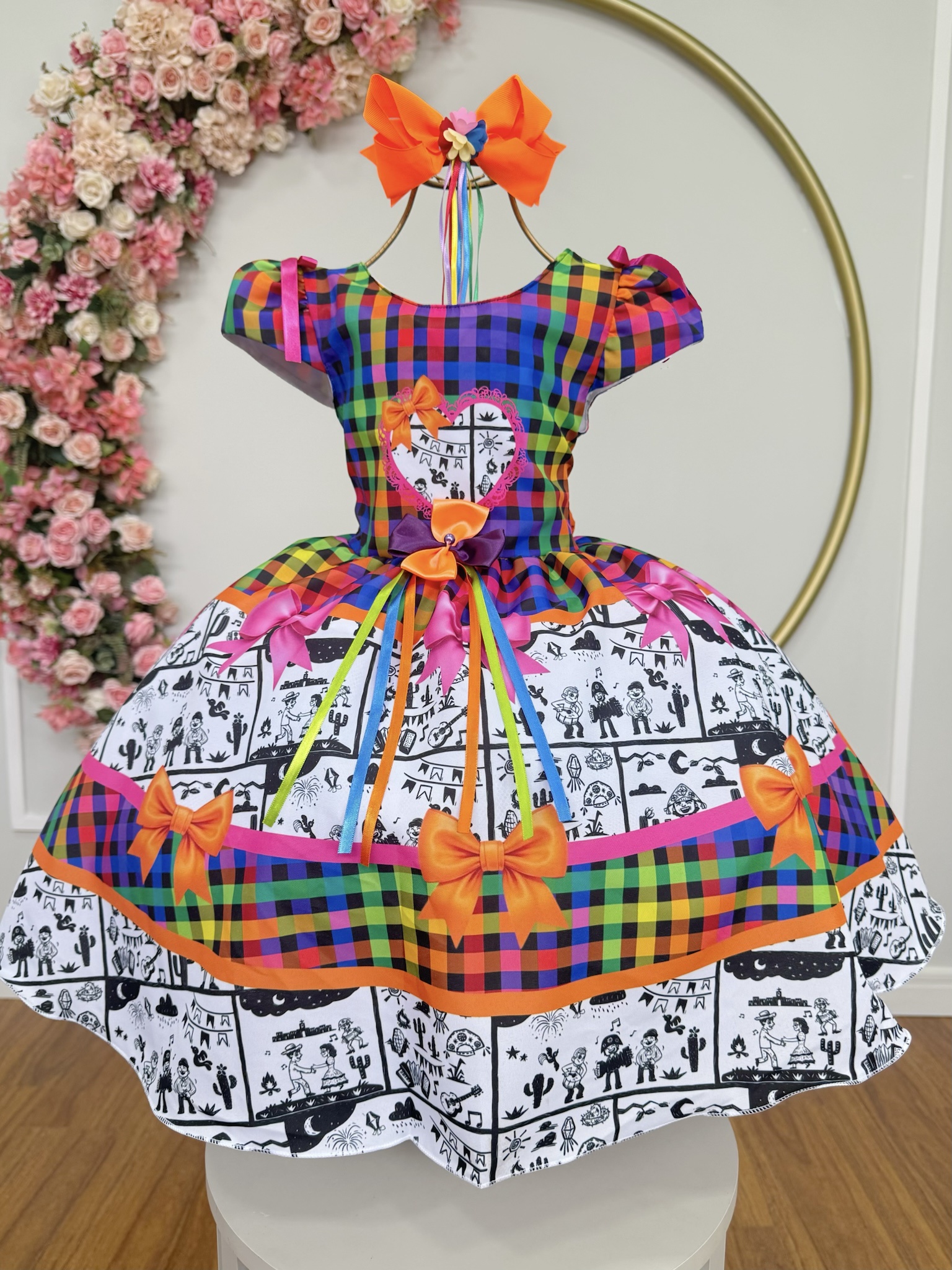 Vestido Infantil Junino Caipira Arraiá São João Xadrez Colorido