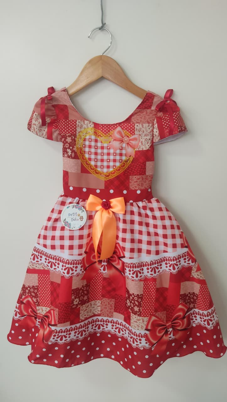 Vestido Infantil Junino Caipira Arraiá São João Xadrez Vermelho
