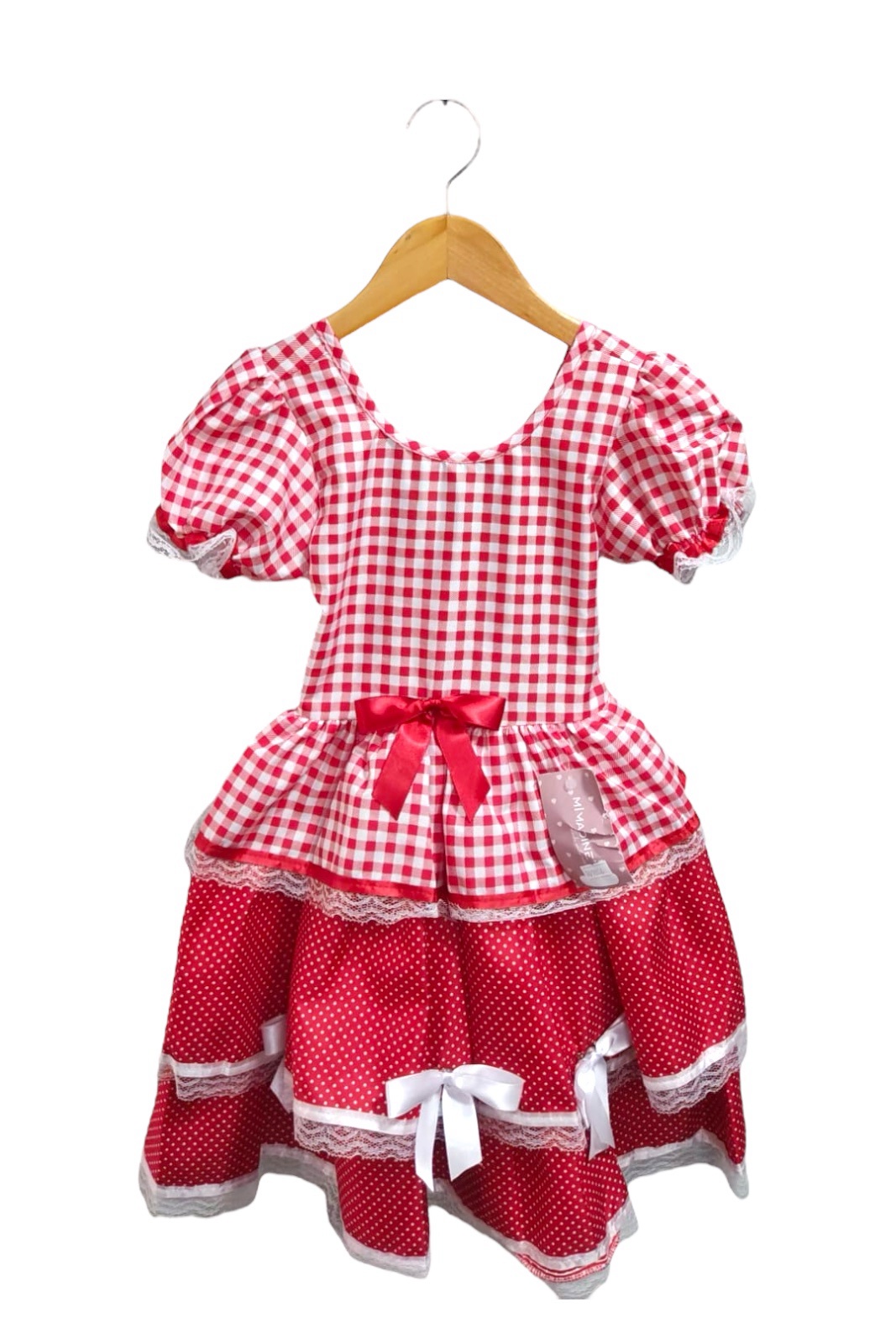 Vestido Infantil Junino Caipira Arraiá Xadrez Vermelho