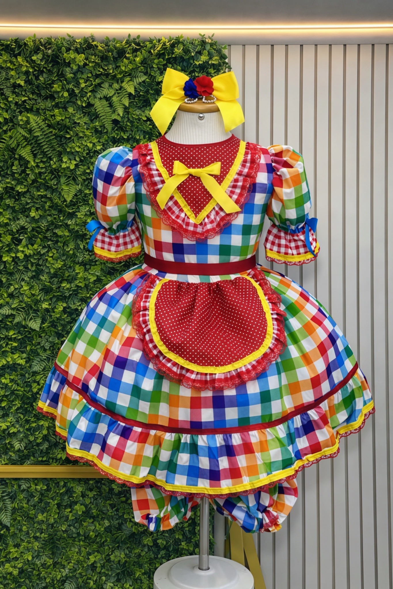 Vestido Infantil Junino Caipira Festas Xadrez Vermelho Colorido