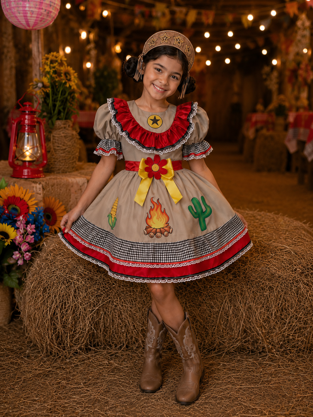 Vestido Infantil Junino Caipira Maria Bonita Colorido