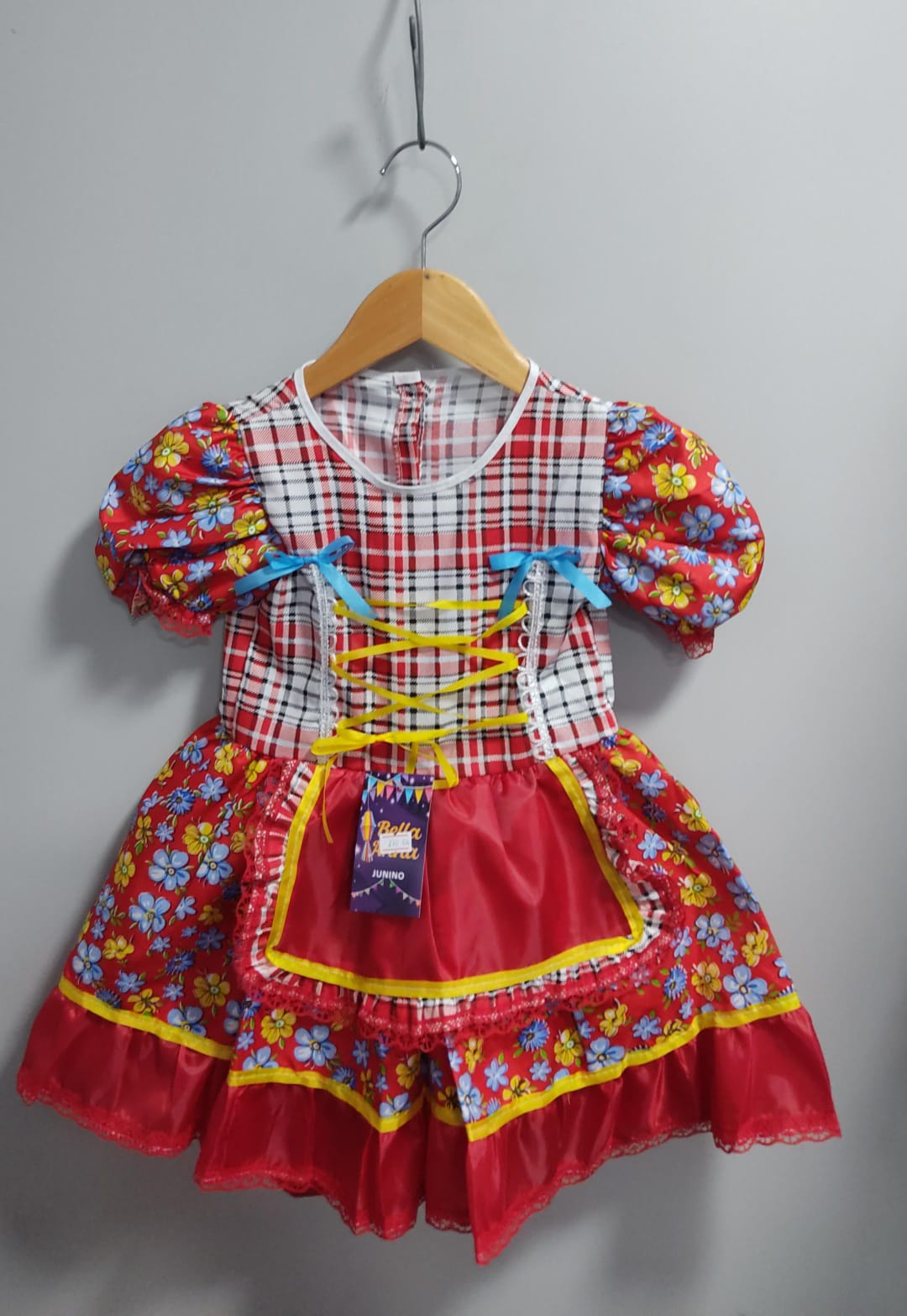 Vestido Infantil Junino Caipira Vermelho Colorido Florzinhas