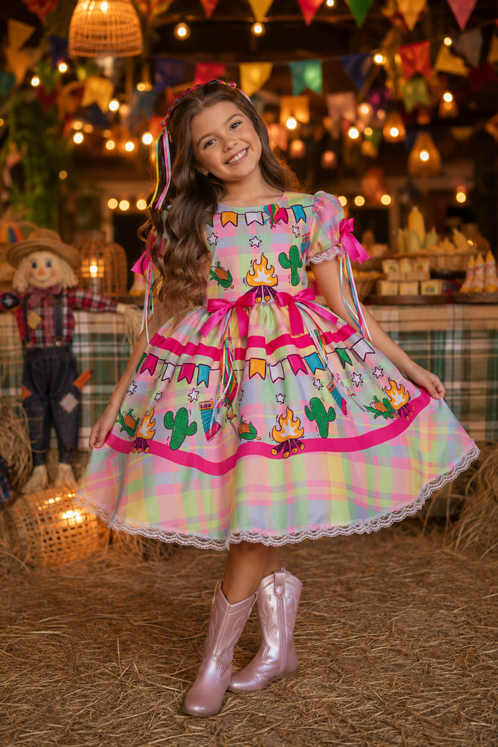 Vestido Infantil Junino Festa de São João Colorido Luxo