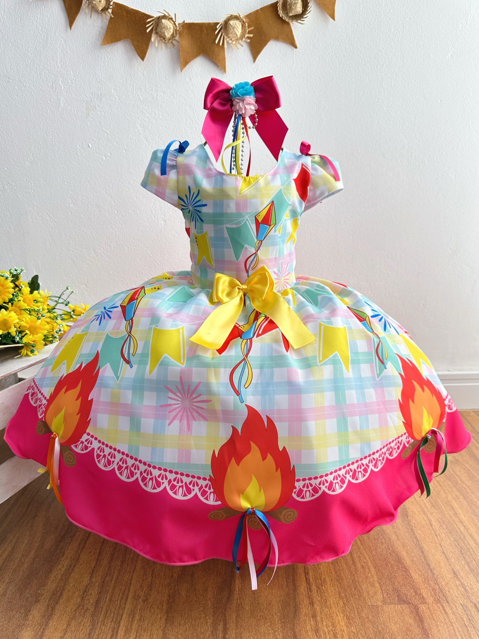 Vestido Infantil Junino Festa São João Xadrez Colorido