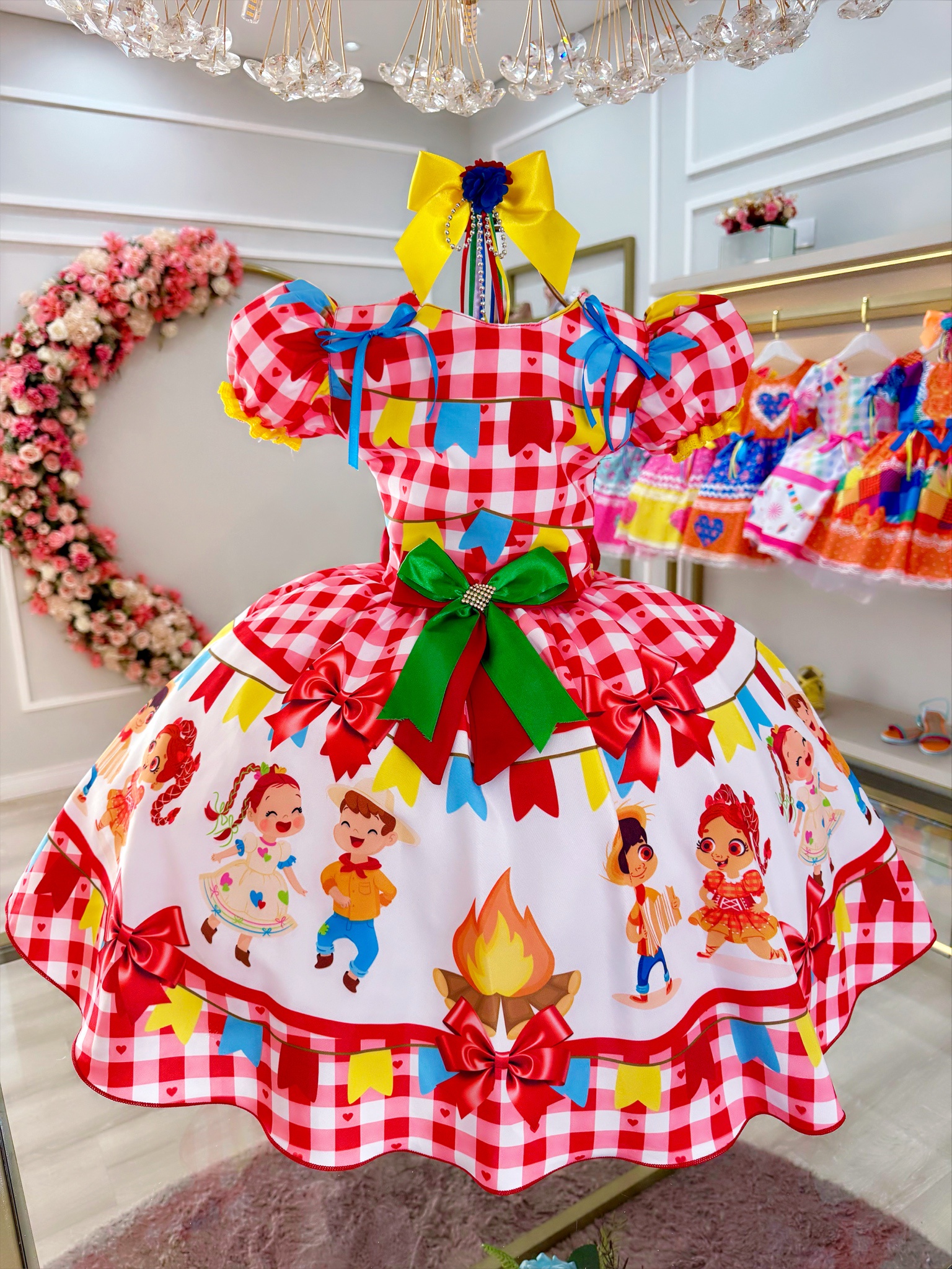Vestido Infantil Junino Festa São João Xadrez Vermelho