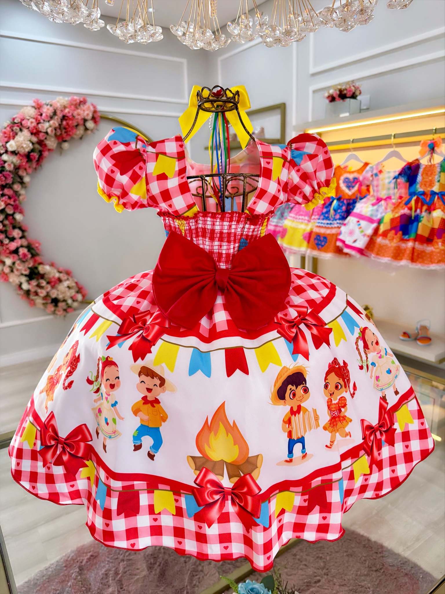 Vestido Infantil Junino Festa São João Xadrez Vermelho - Rosa Charmosa ...