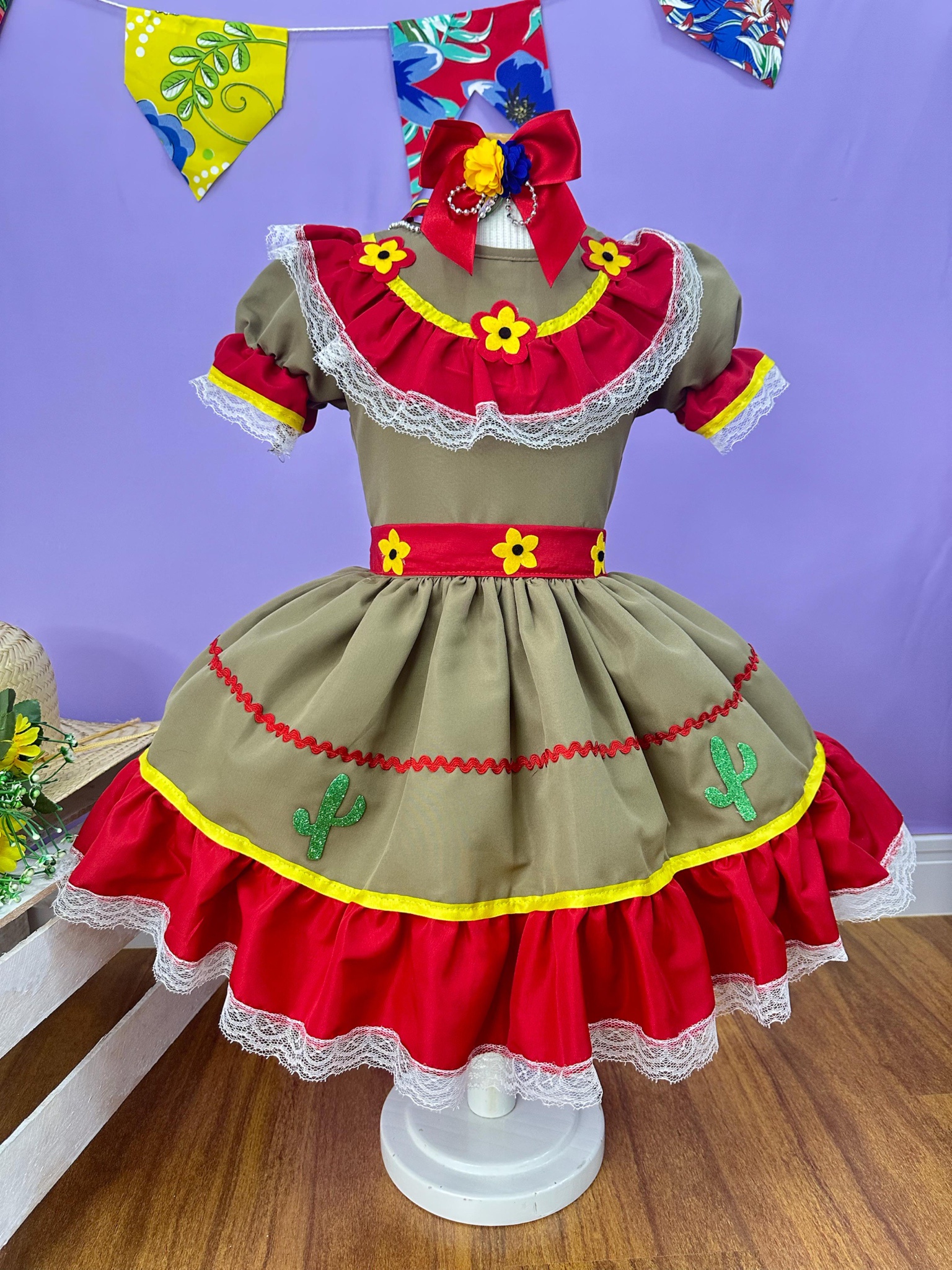 Vestido Infantil Junino Maria Bonita Colorido Festas