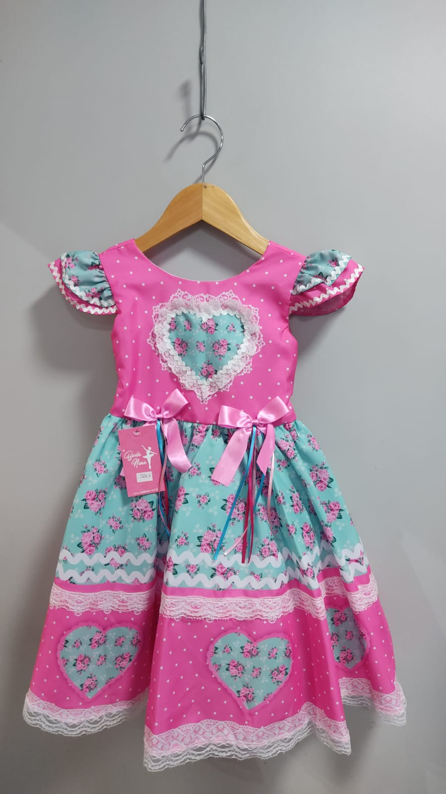 Vestido Infantil Junino Rosa Chiclete Colorido Luxo Festas