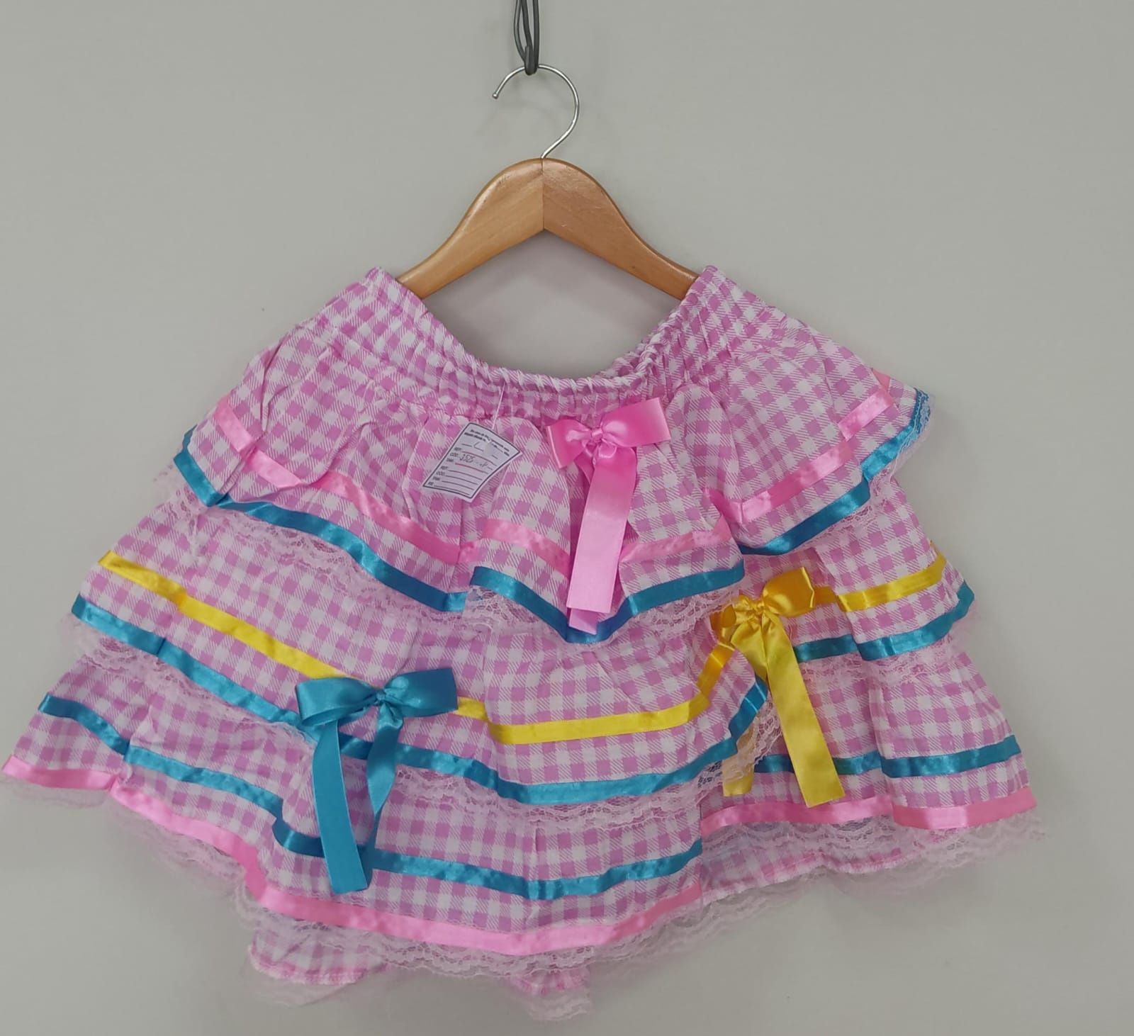 Saia Adulto Junino Arraiá Festas Caipira Xadrez Rosa