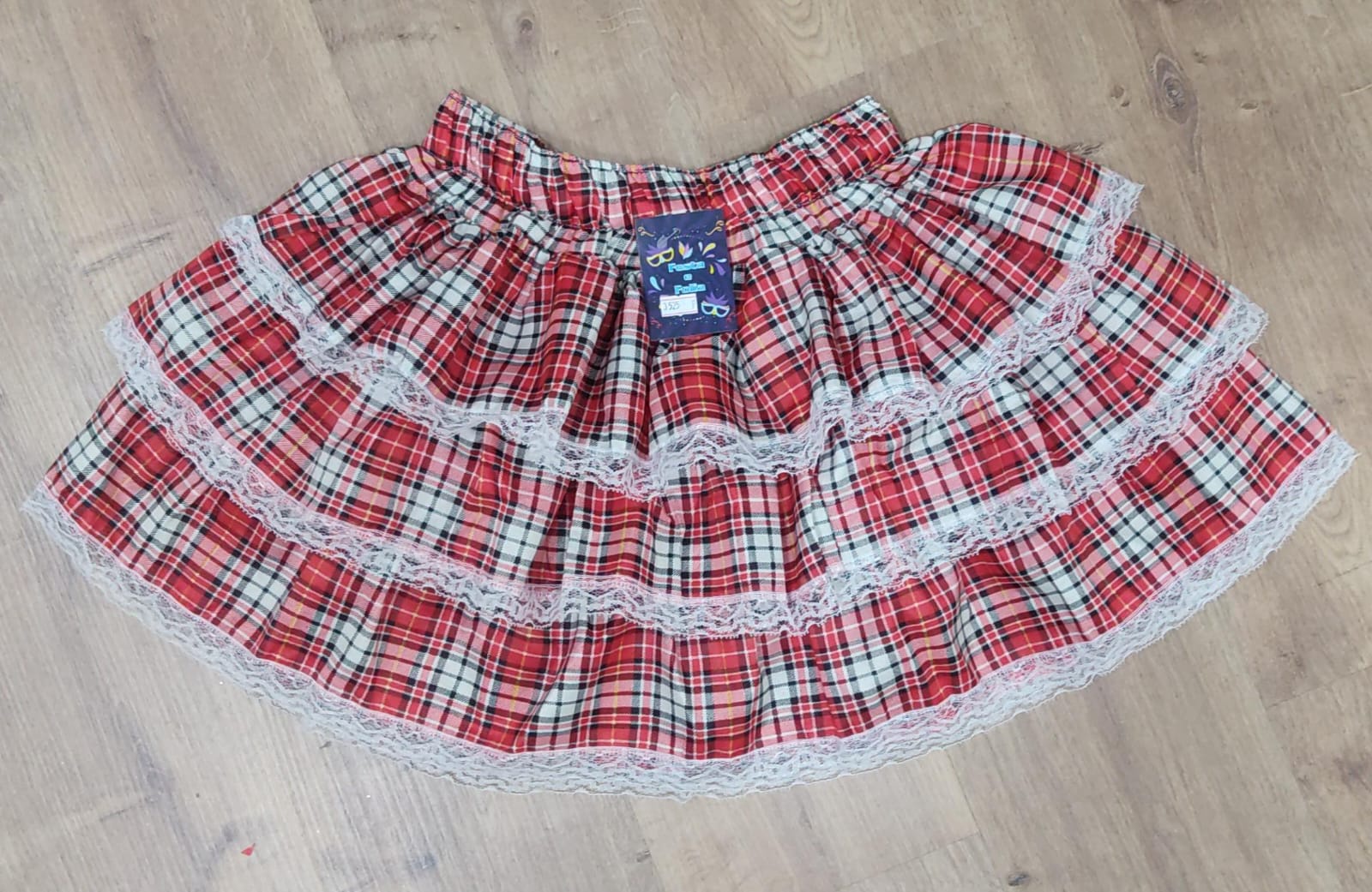 Saia Adulto Junino Caipira Vermelho Xadrez Festas