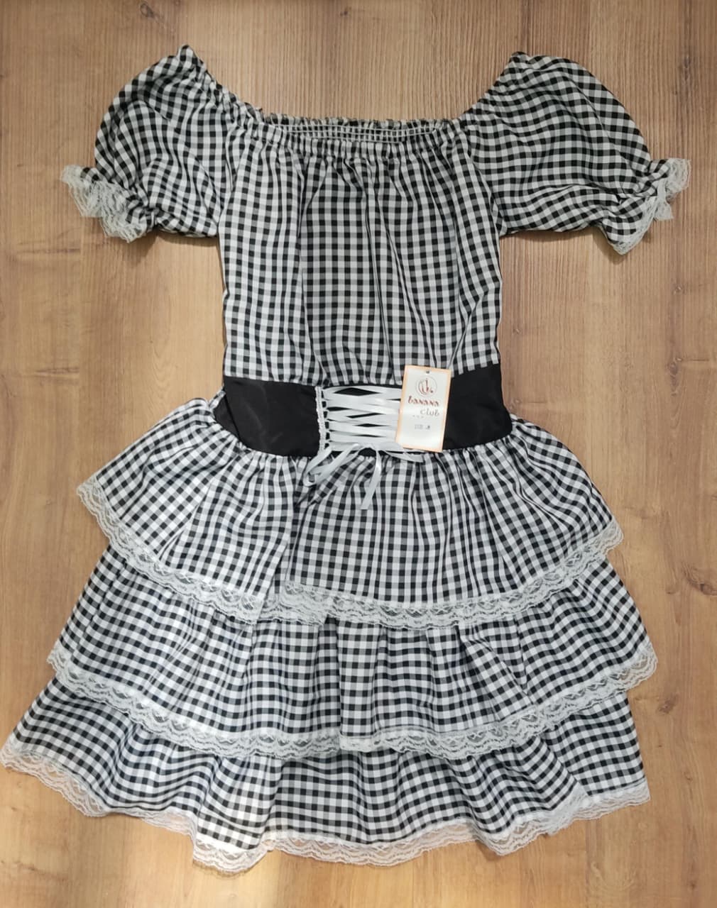 Vestido Adulto Junino Arraiá Festas Preto Xadrez