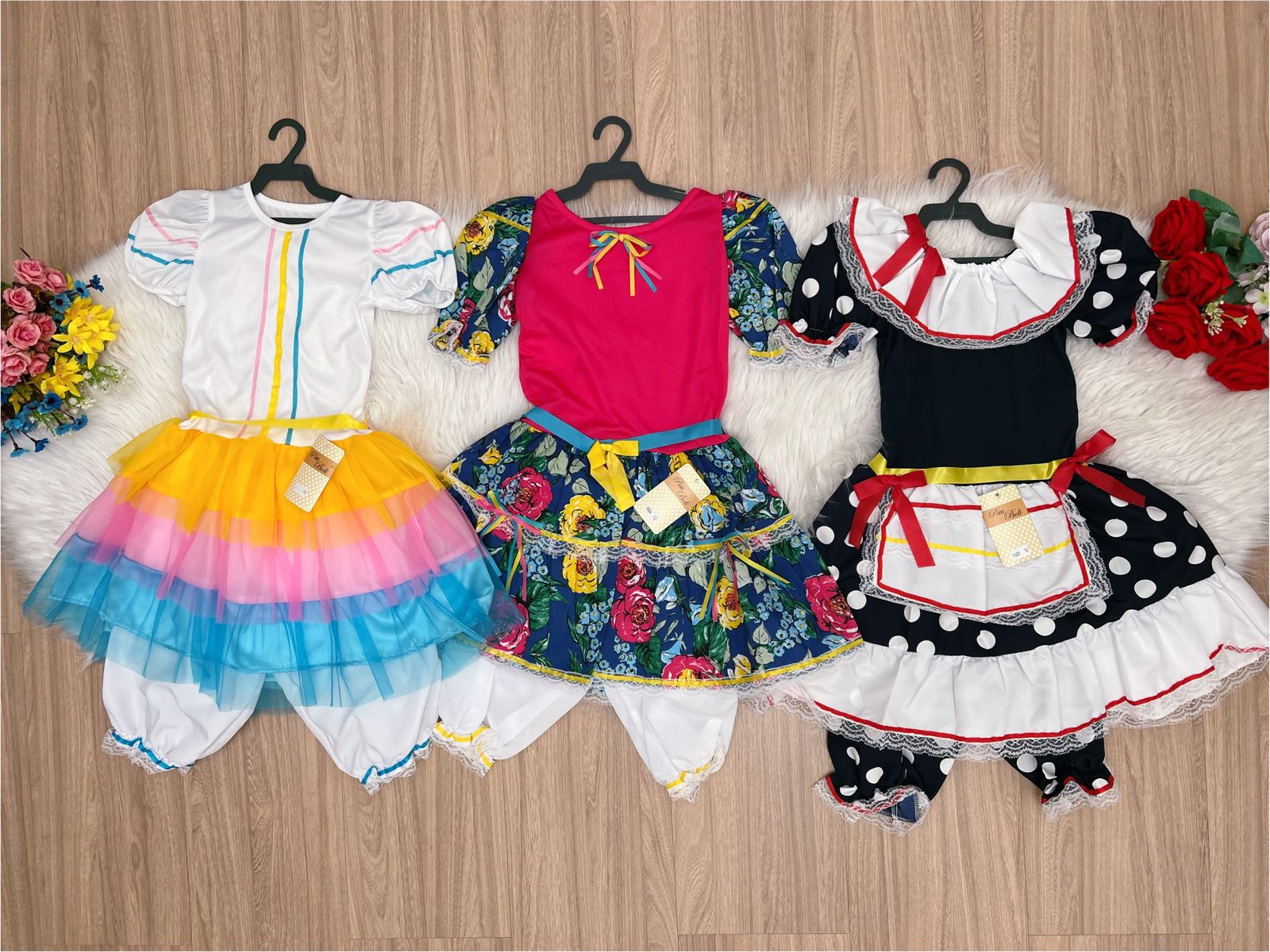 Kit 3 Peças Vestido Fantasia Junino  TAM 10-12-14 - Variação Cor
